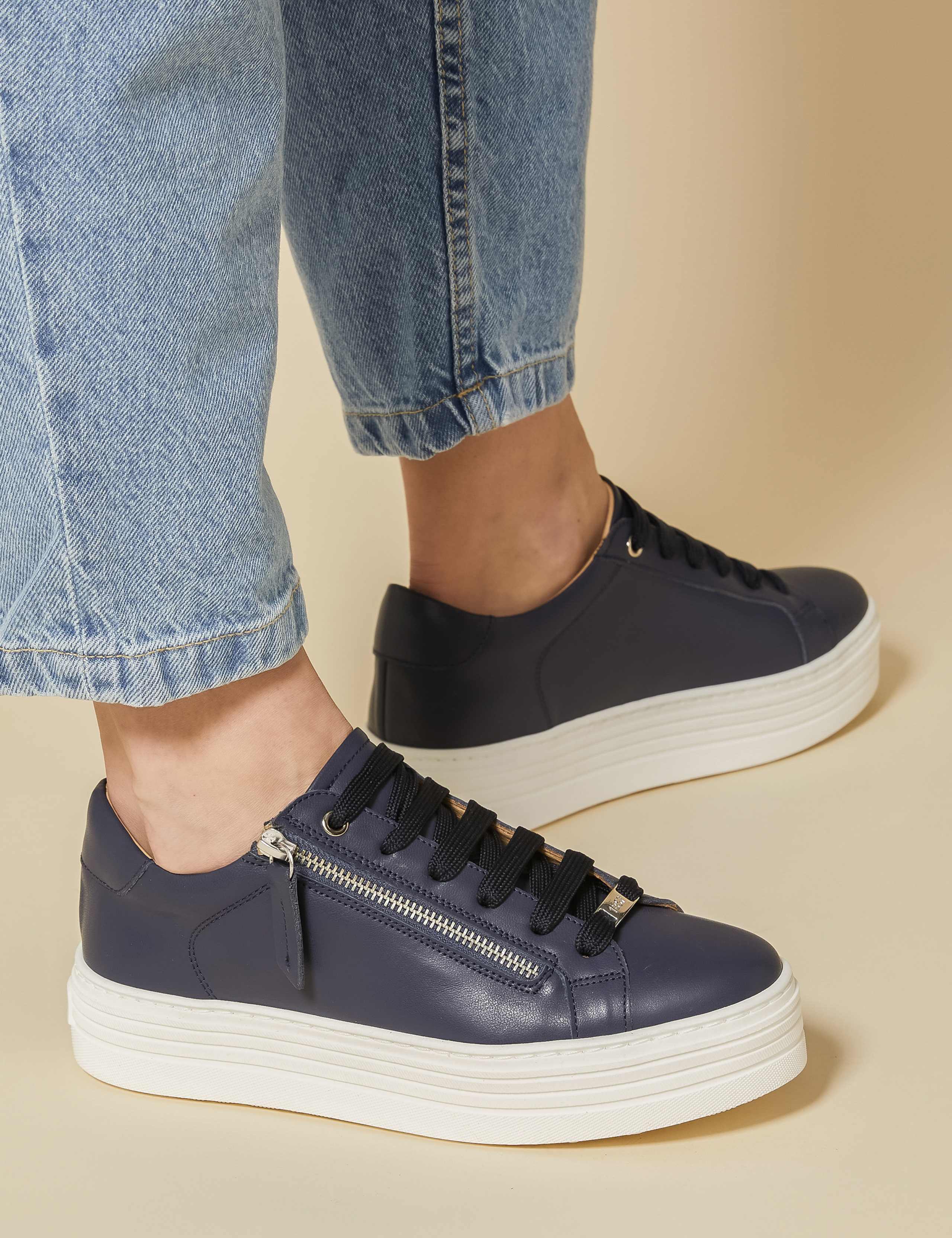 Leather Lace Up Flatform Trainers 1 of 7