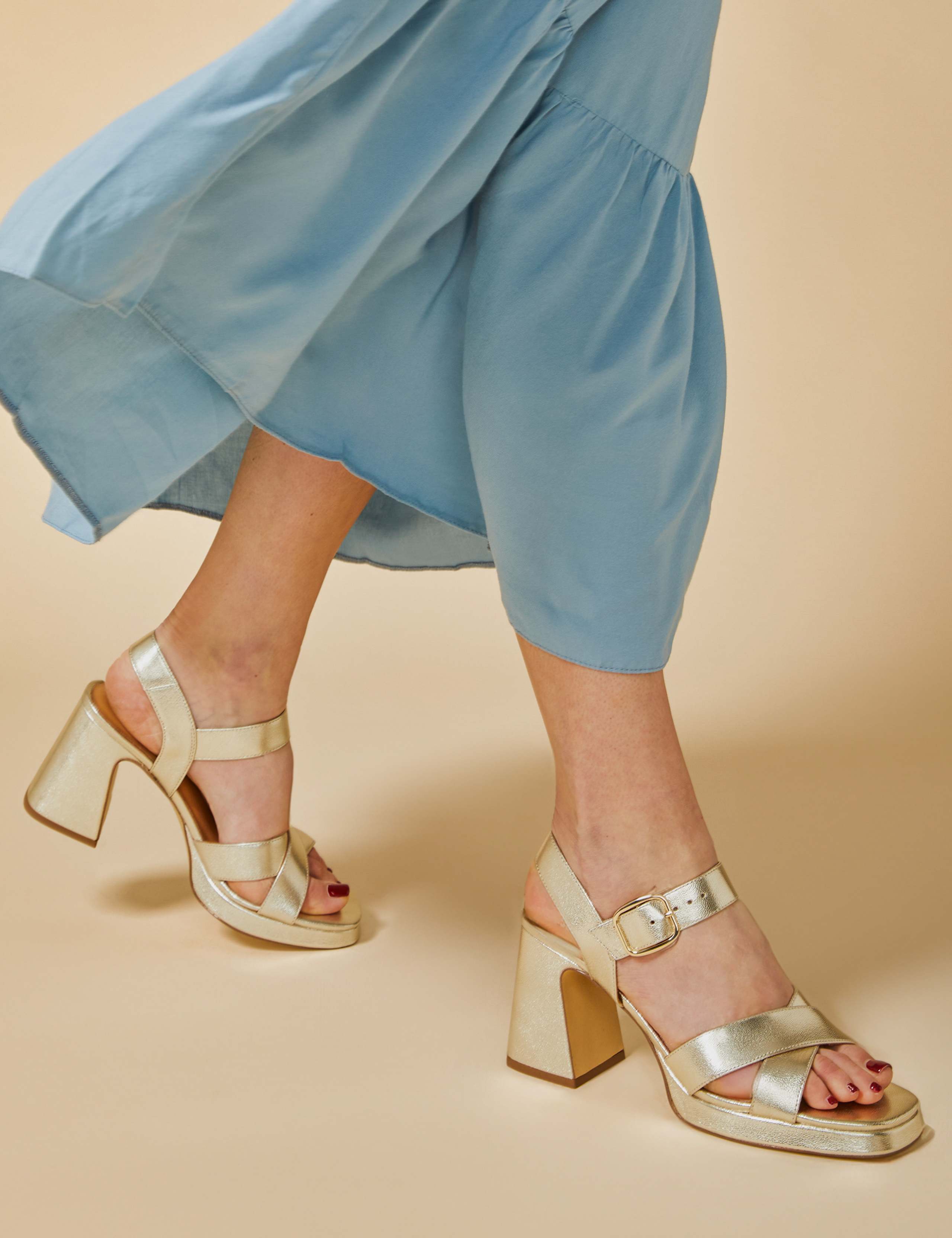 Leather Buckle Block Heel Sandals 1 of 7