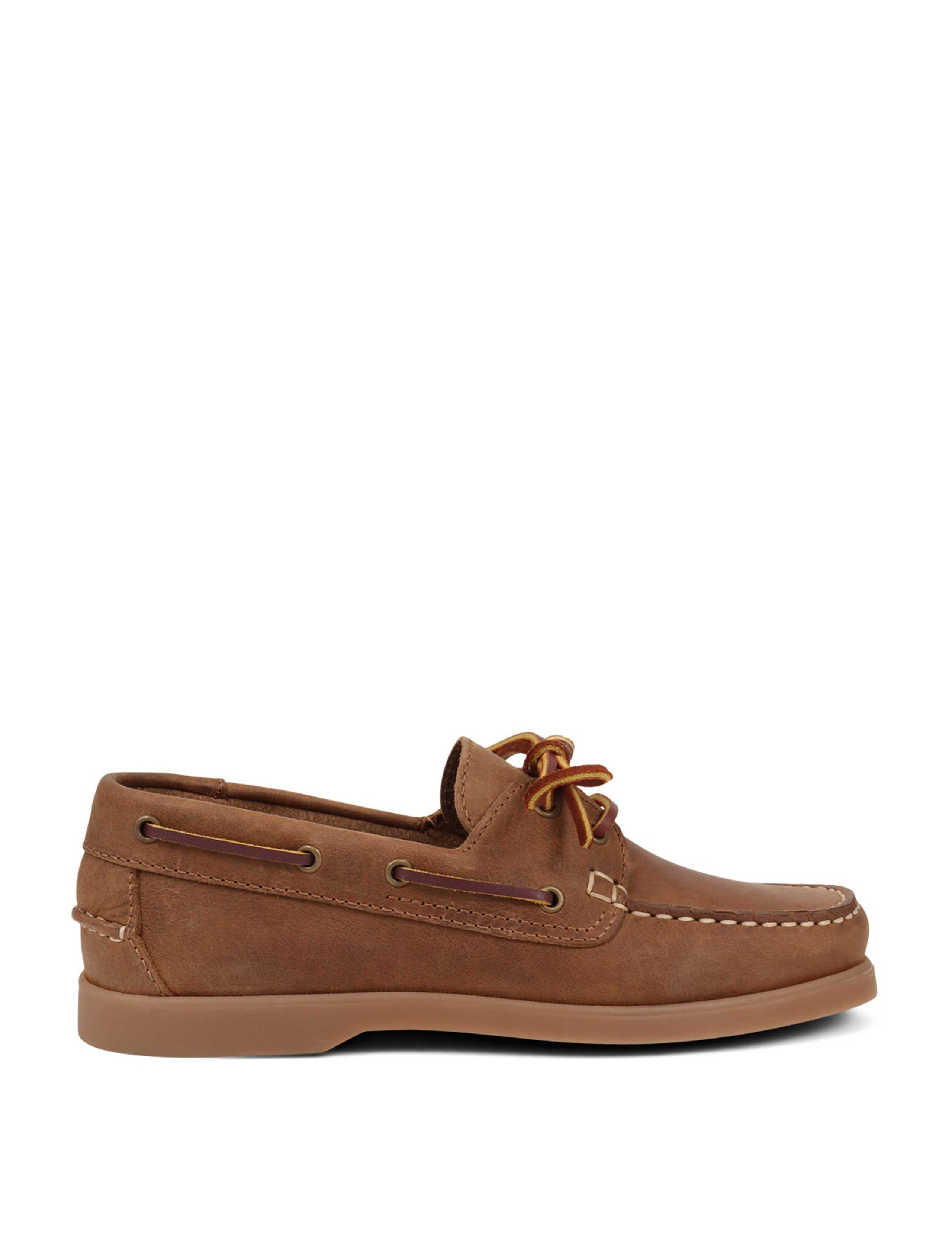 Leather Lace Up Flat Boat Shoes 2 of 7