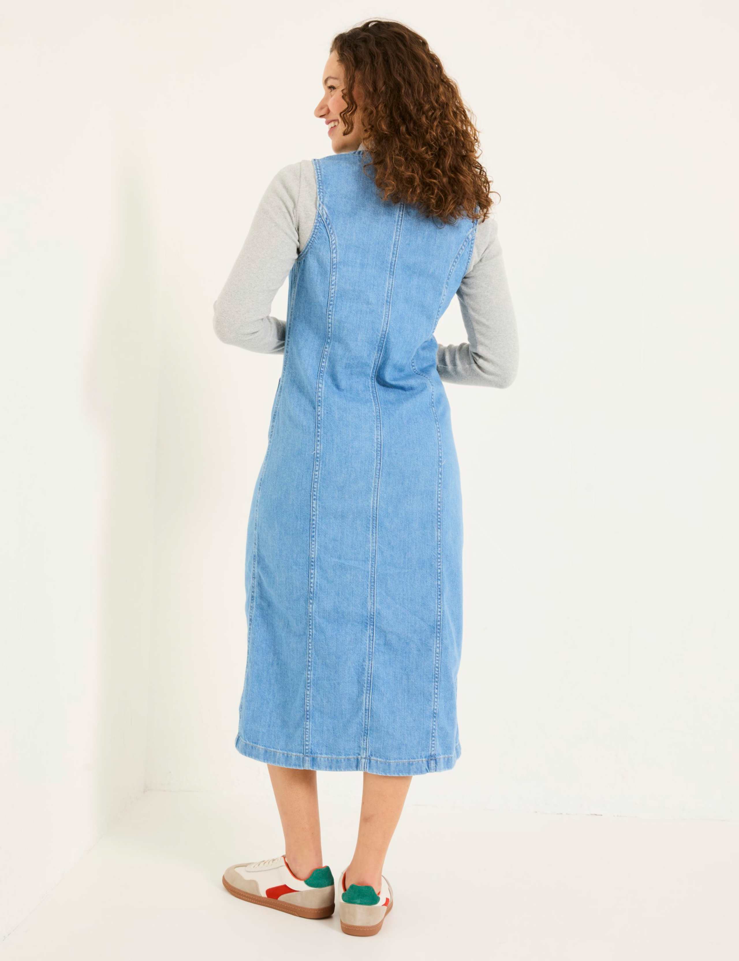 Denim V-Neck Button Through Midi Shift Dress 3 of 6
