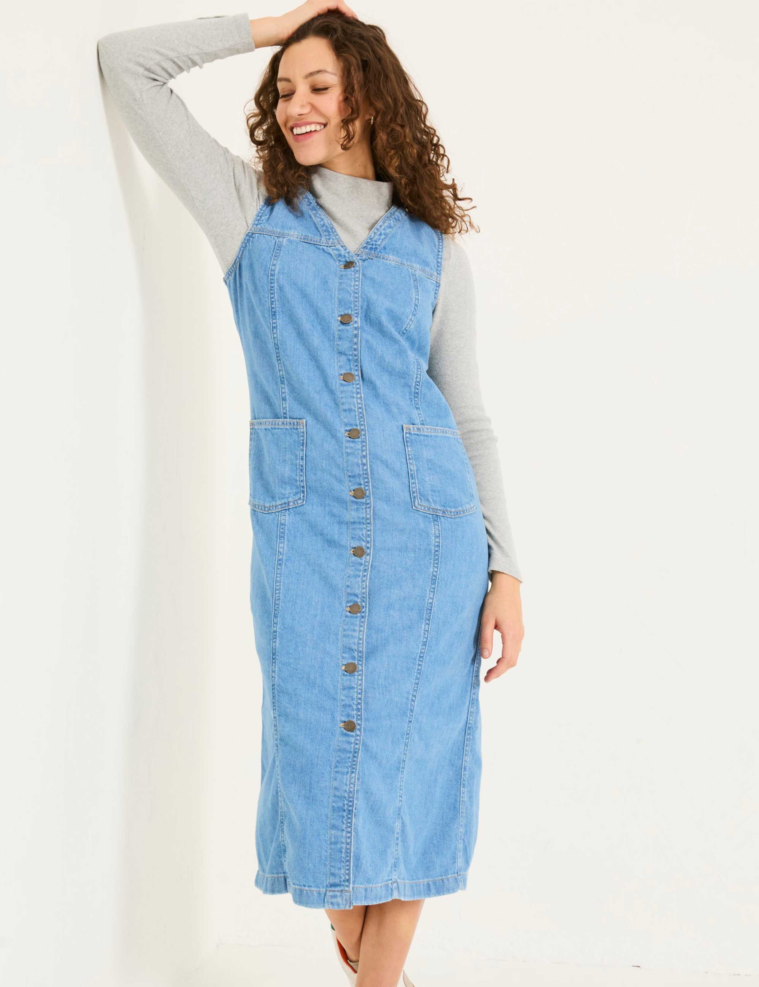 Denim V-Neck Button Through Midi Shift Dress 4 of 6