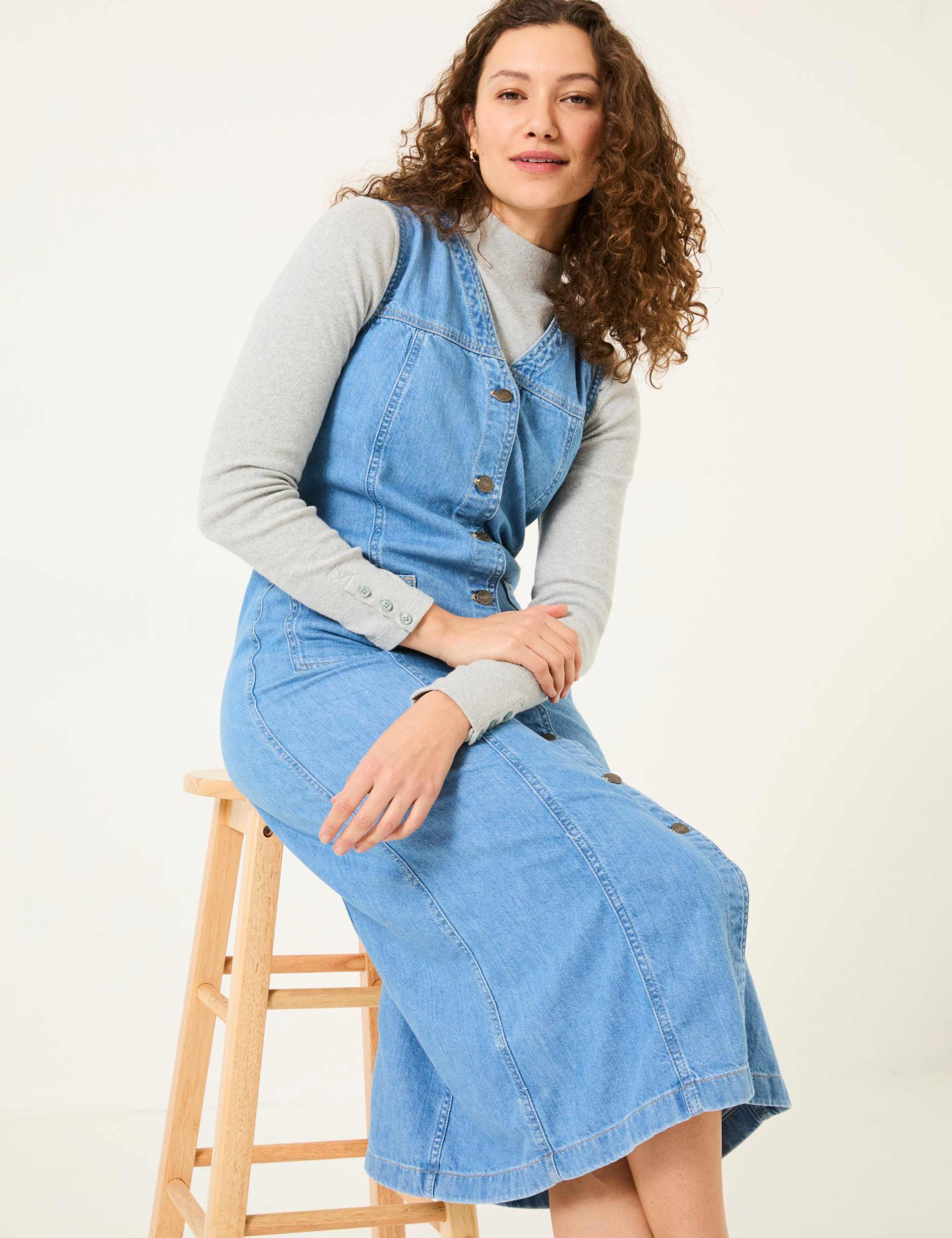Denim V-Neck Button Through Midi Shift Dress 6 of 6