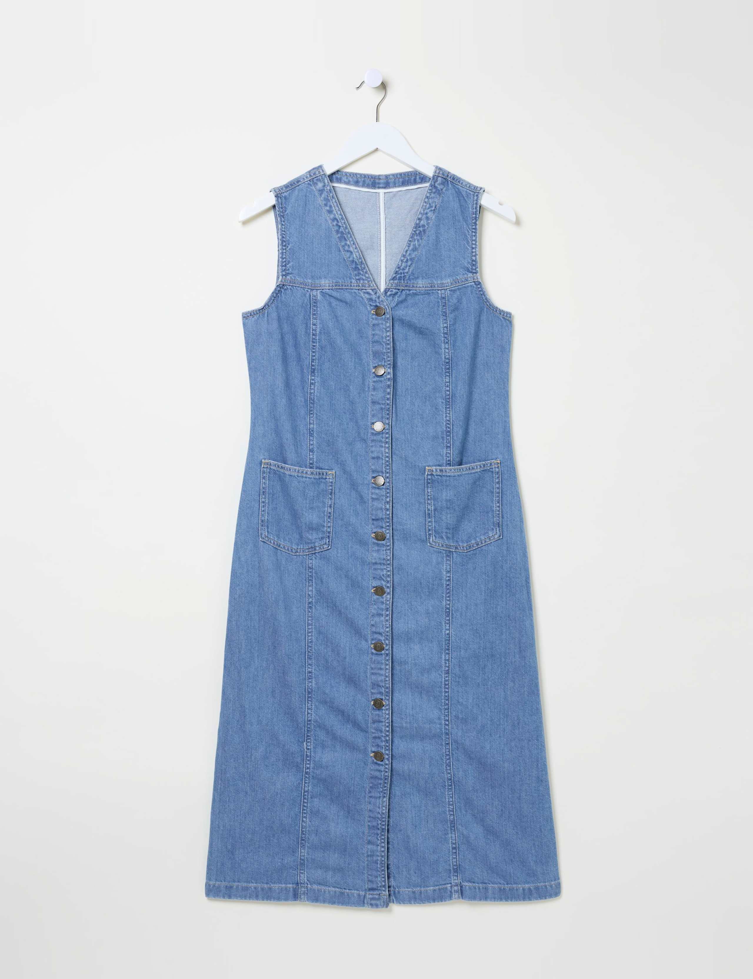 Denim V-Neck Button Through Midi Shift Dress 2 of 6