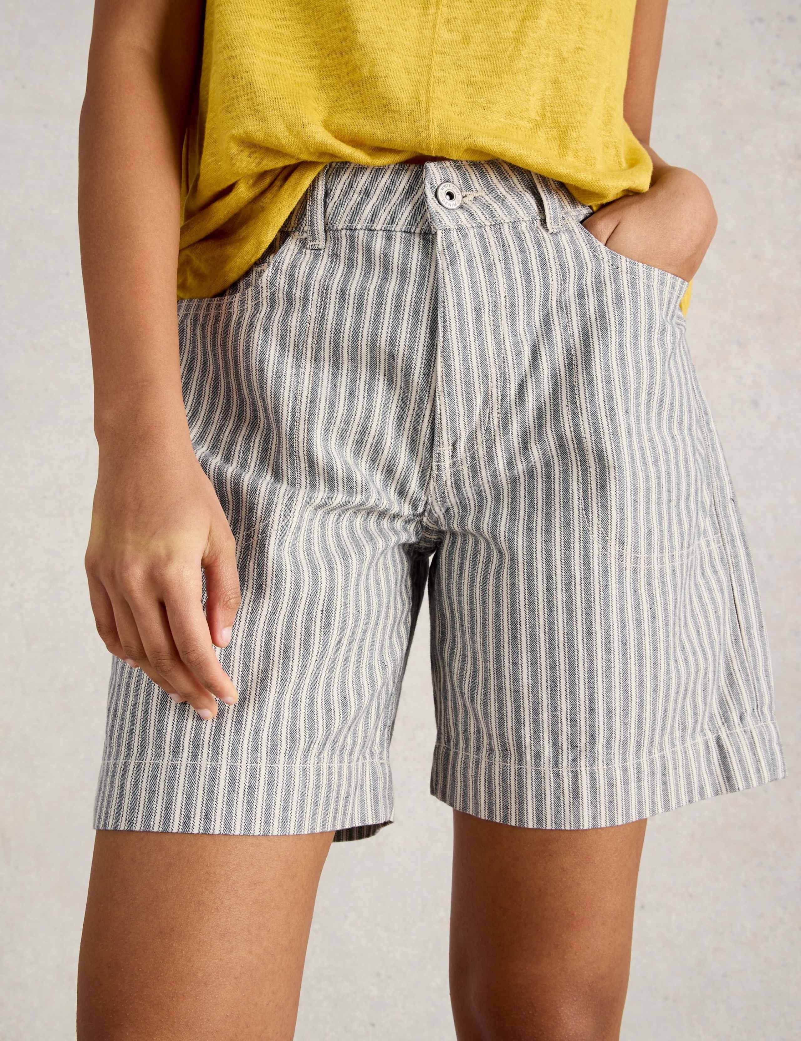 Cotton Rich Striped Denim Shorts 1 of 6