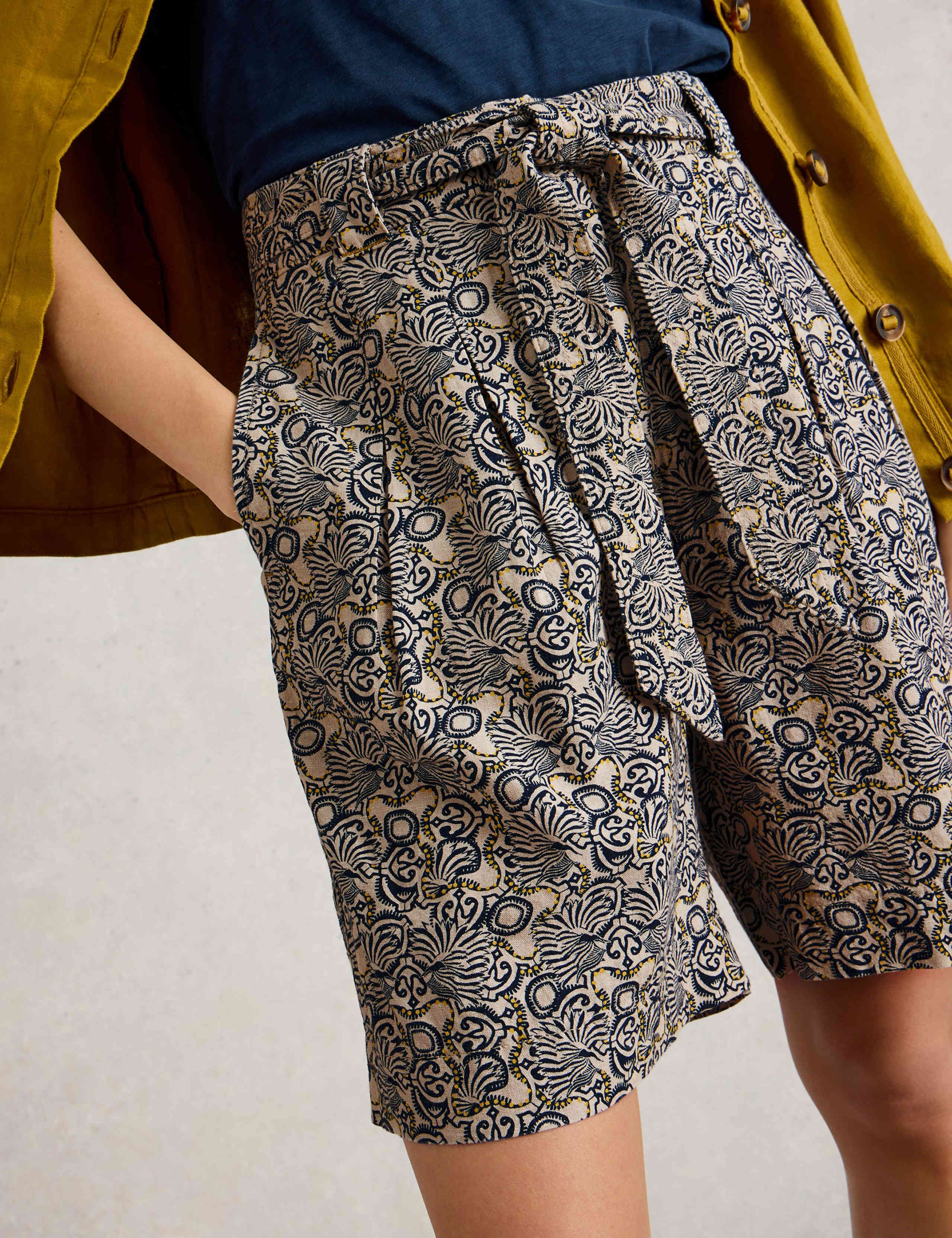 Linen Rich Printed Belted Pleat Front Shorts 3 of 6