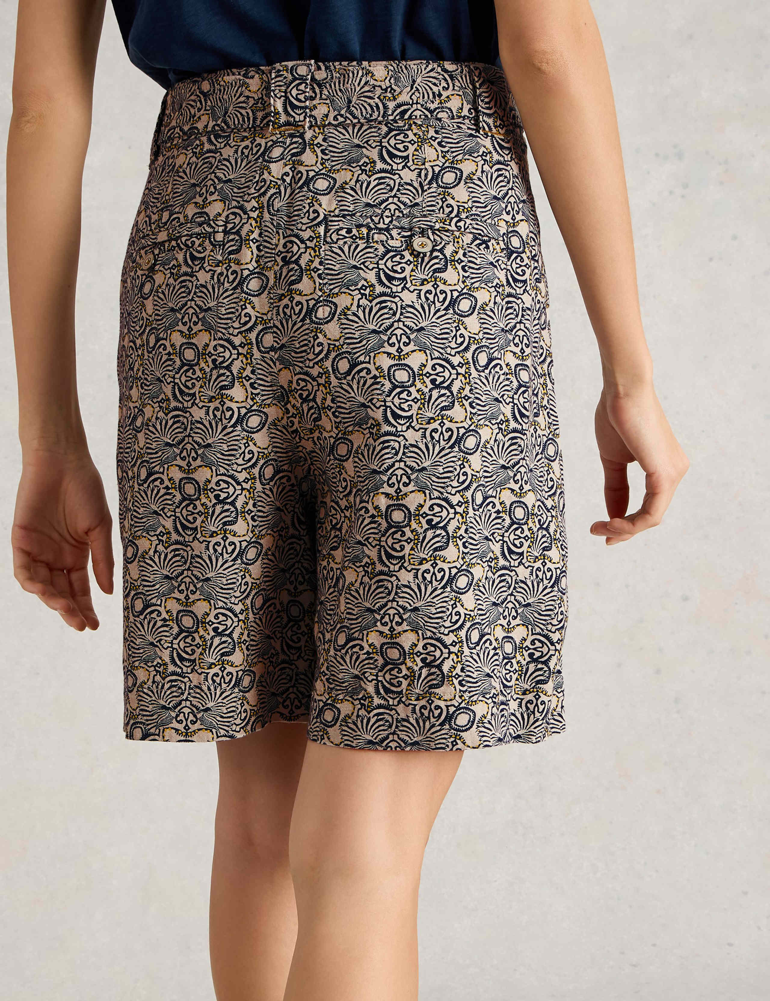 Linen Rich Printed Belted Pleat Front Shorts 4 of 6