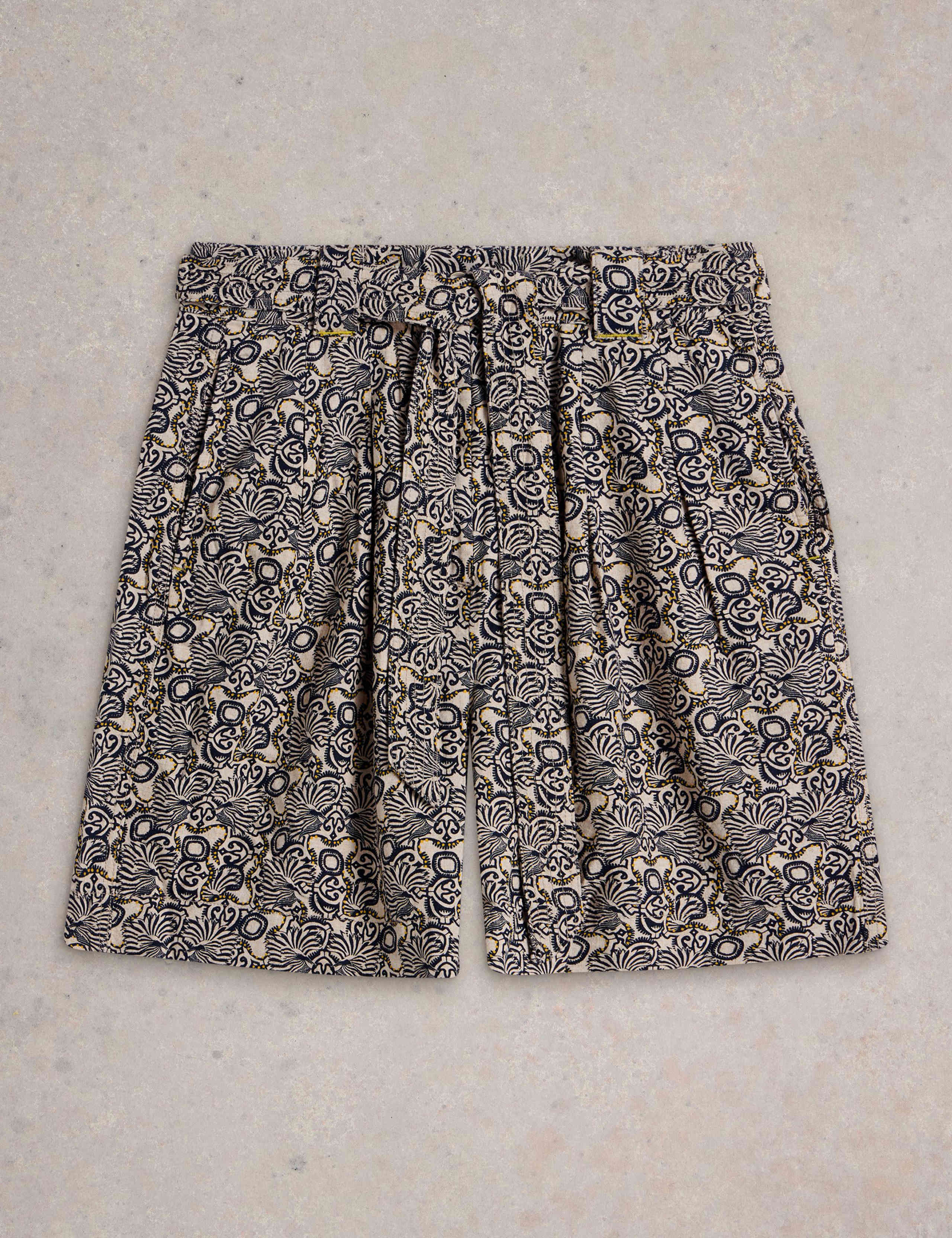 Linen Rich Printed Belted Pleat Front Shorts 2 of 6