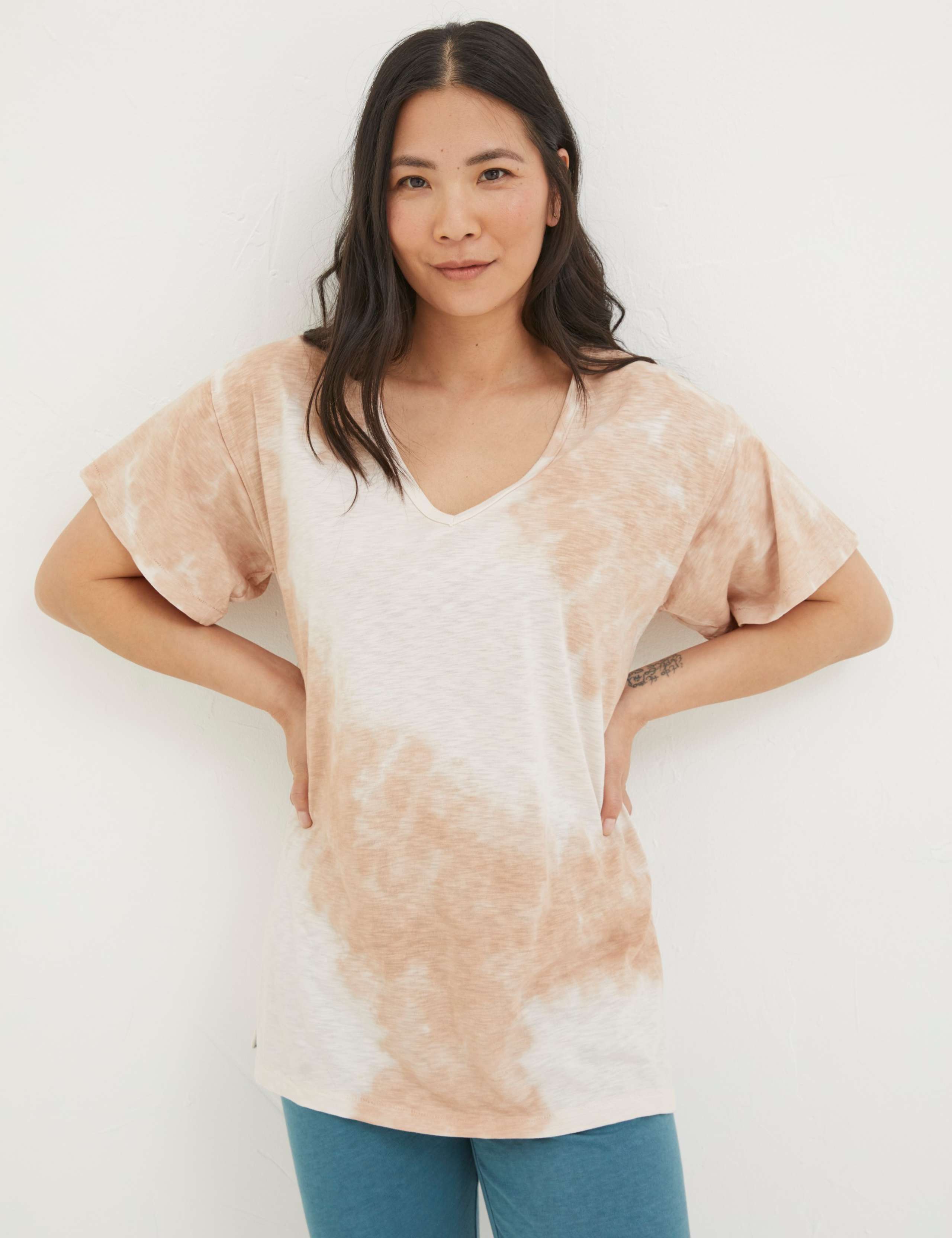 Cotton Rich Tie Dye V-Neck Relaxed T-Shirt 1 of 5