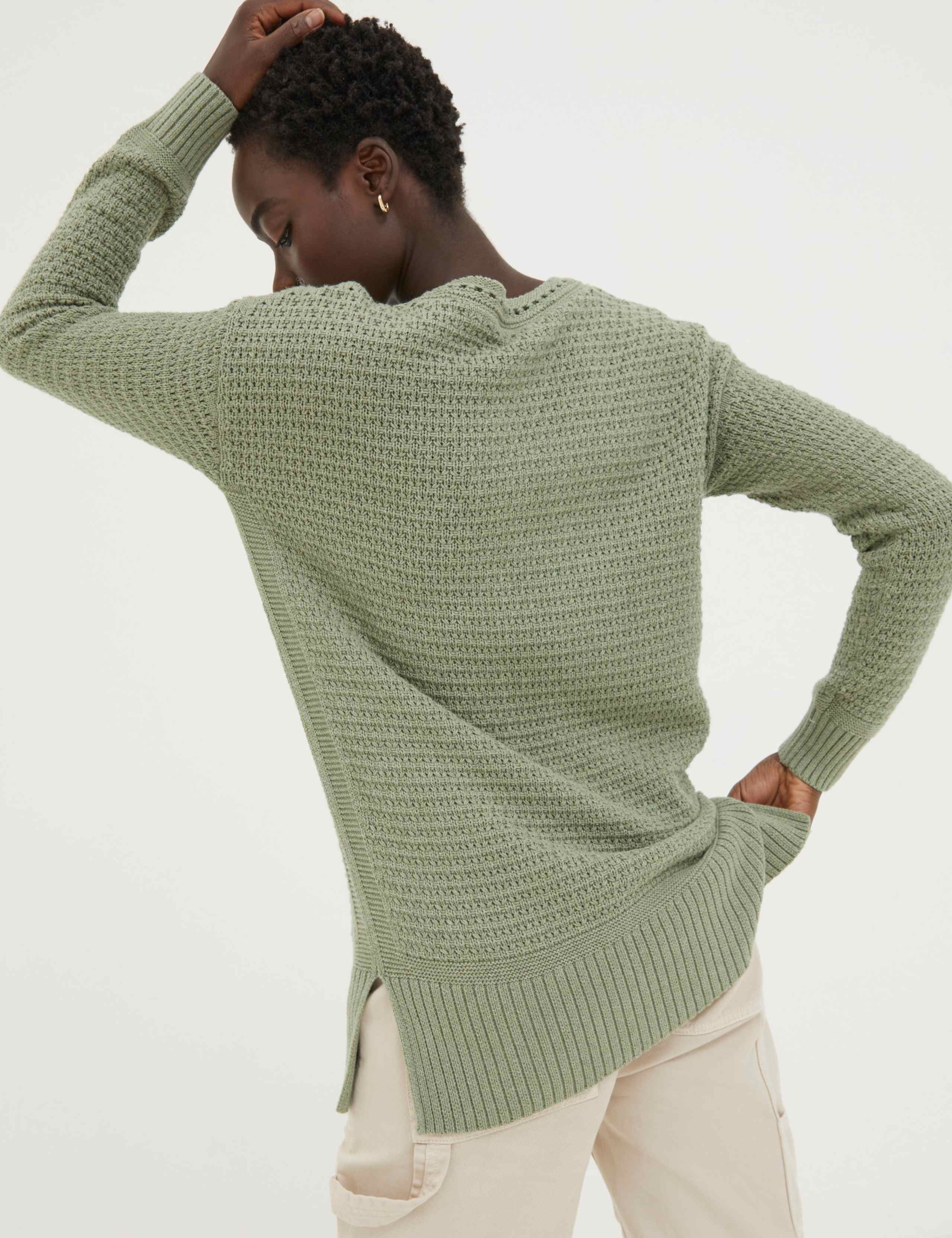 Pure Cotton Textured Split Hem Longline Jumper 3 of 4