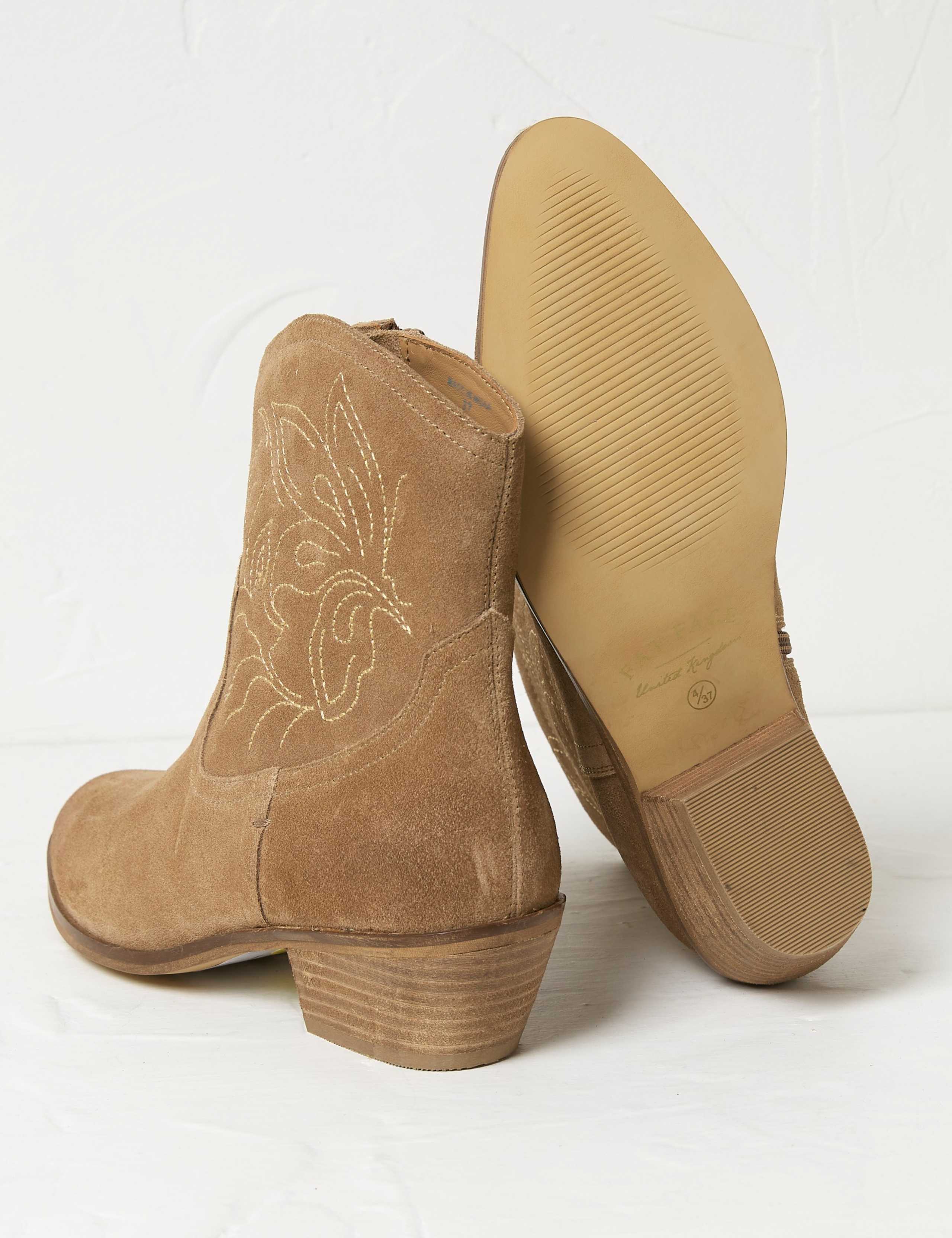 Suede Cow Boy Block Heel Ankle Boots 2 of 4