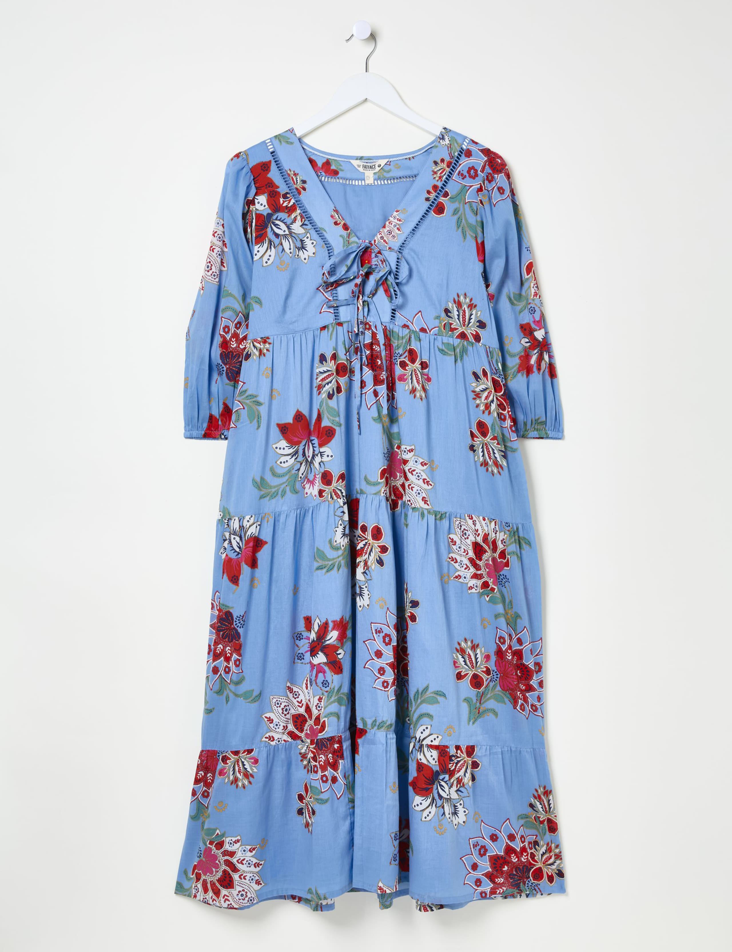 Pure Cotton Floral Tie Neck Midi Tiered Dress 2 of 5