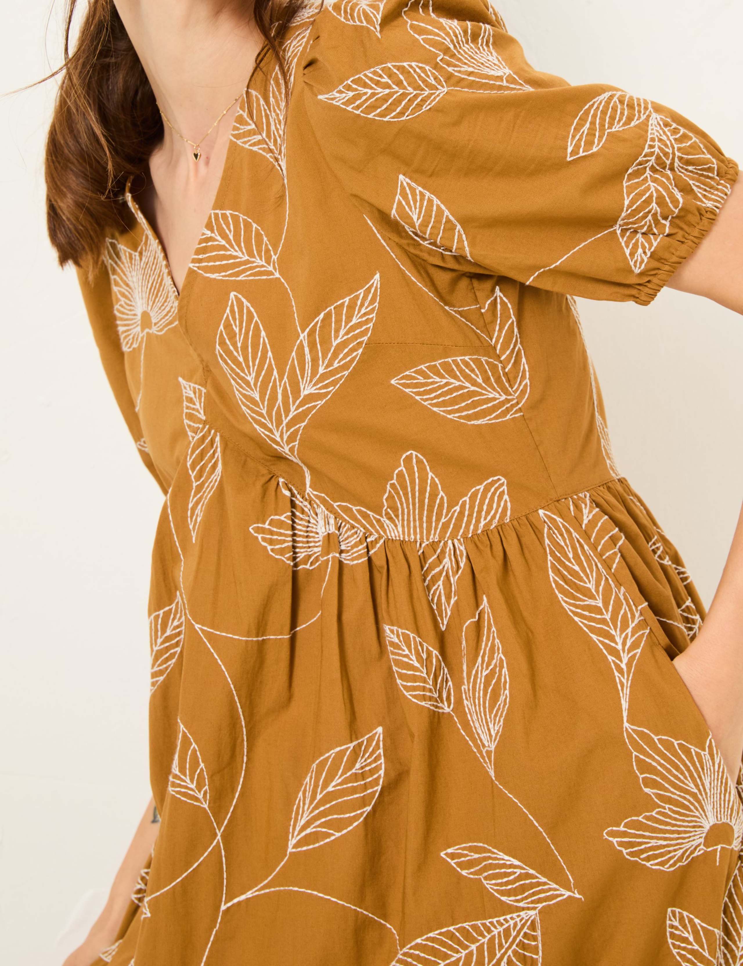 Pure Cotton Leaf Print V-Neck Midi Dress 5 of 5