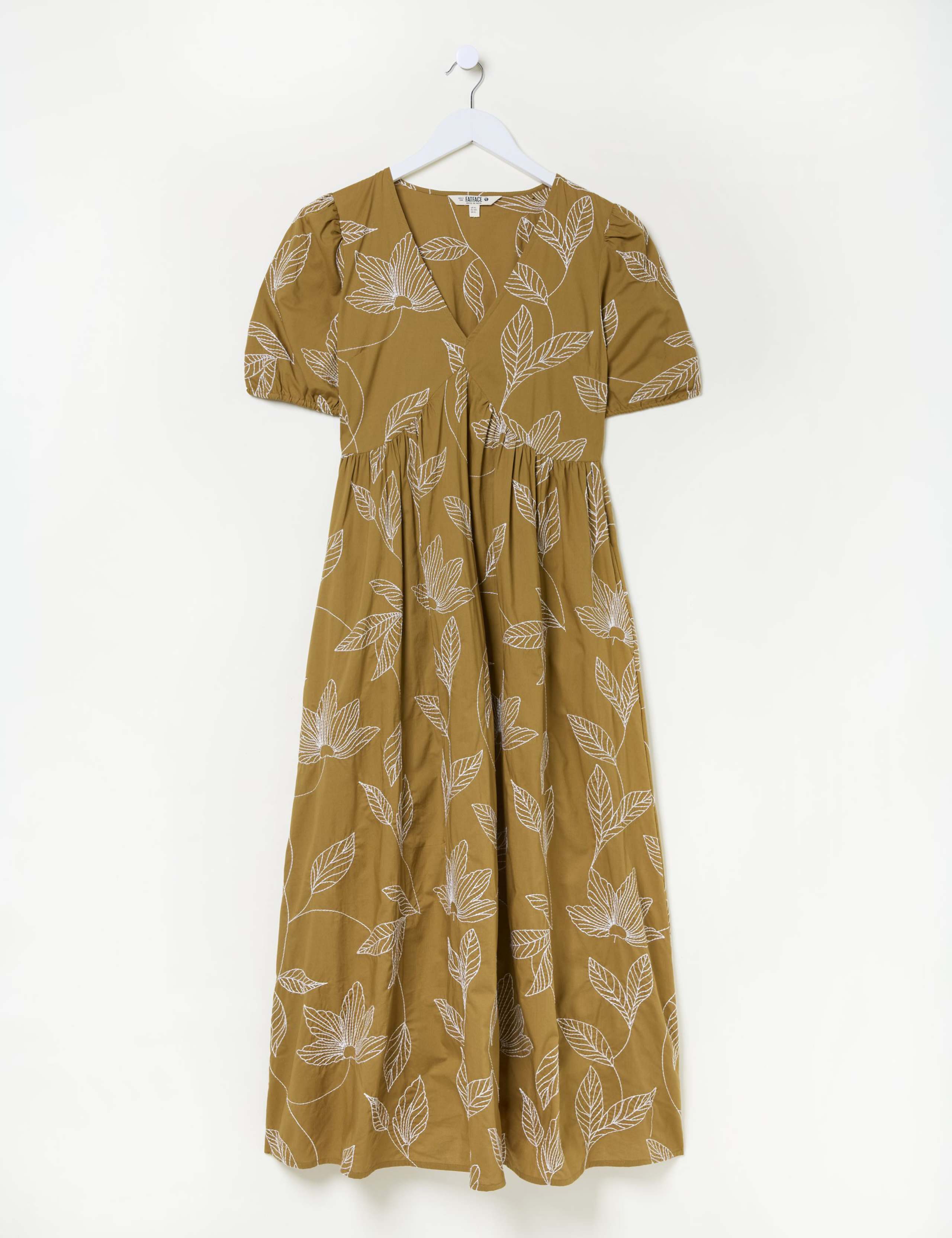 Pure Cotton Leaf Print V-Neck Midi Dress 2 of 5