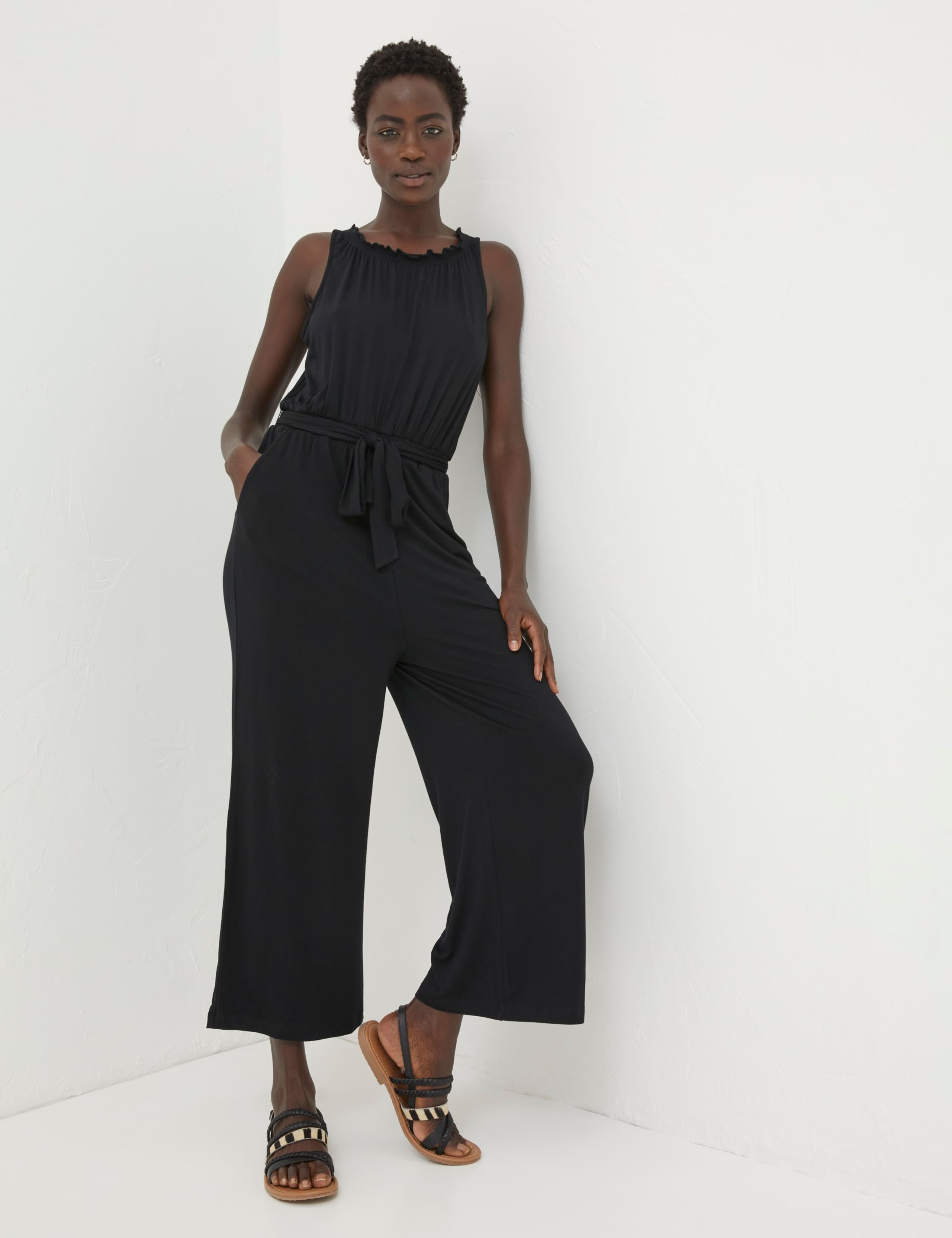 Jersey Sleeveless Cropped Wide Leg Jumpsuit | FatFace | M&S