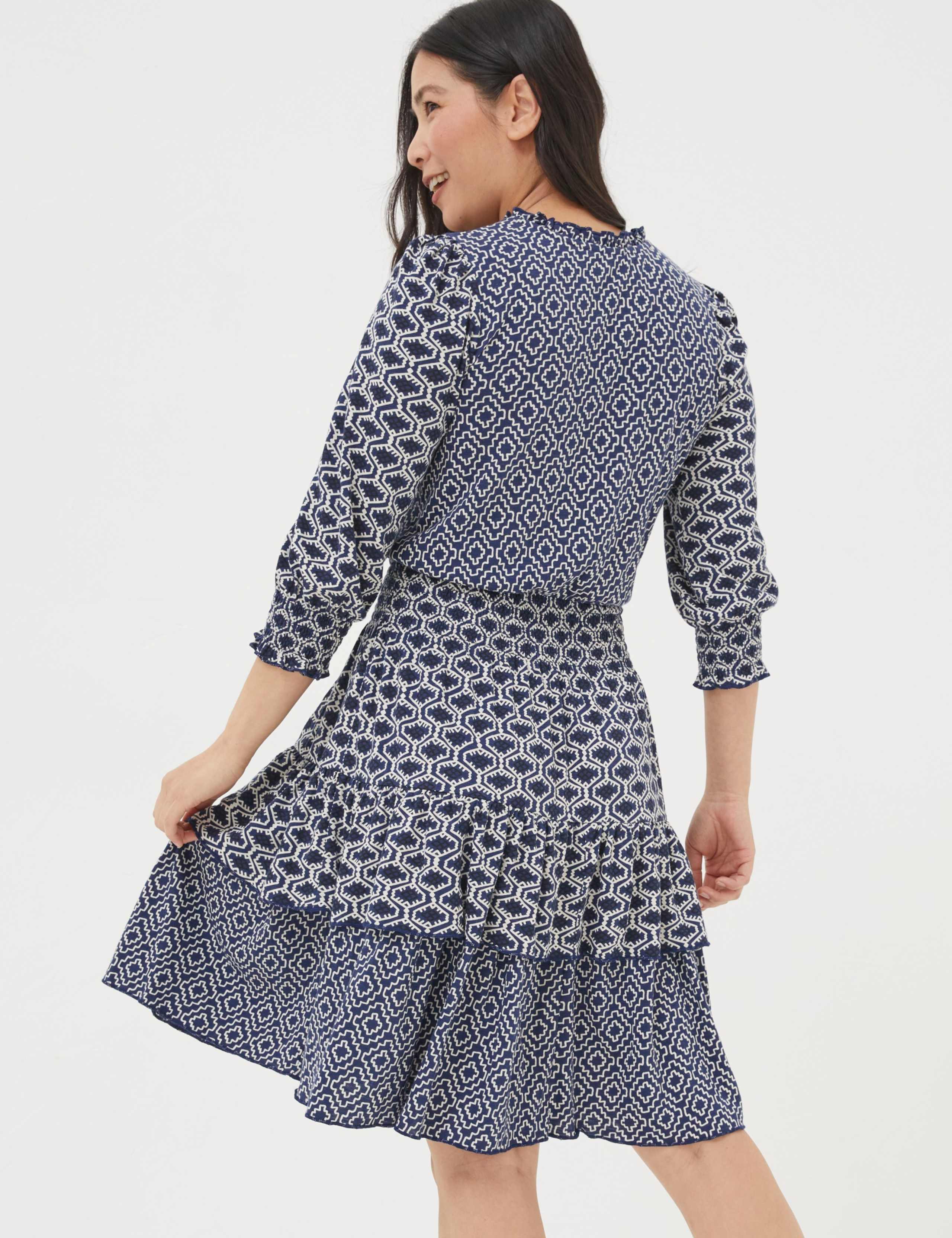 Cotton Rich Geometric V-Neck Tiered Dress 2 of 4