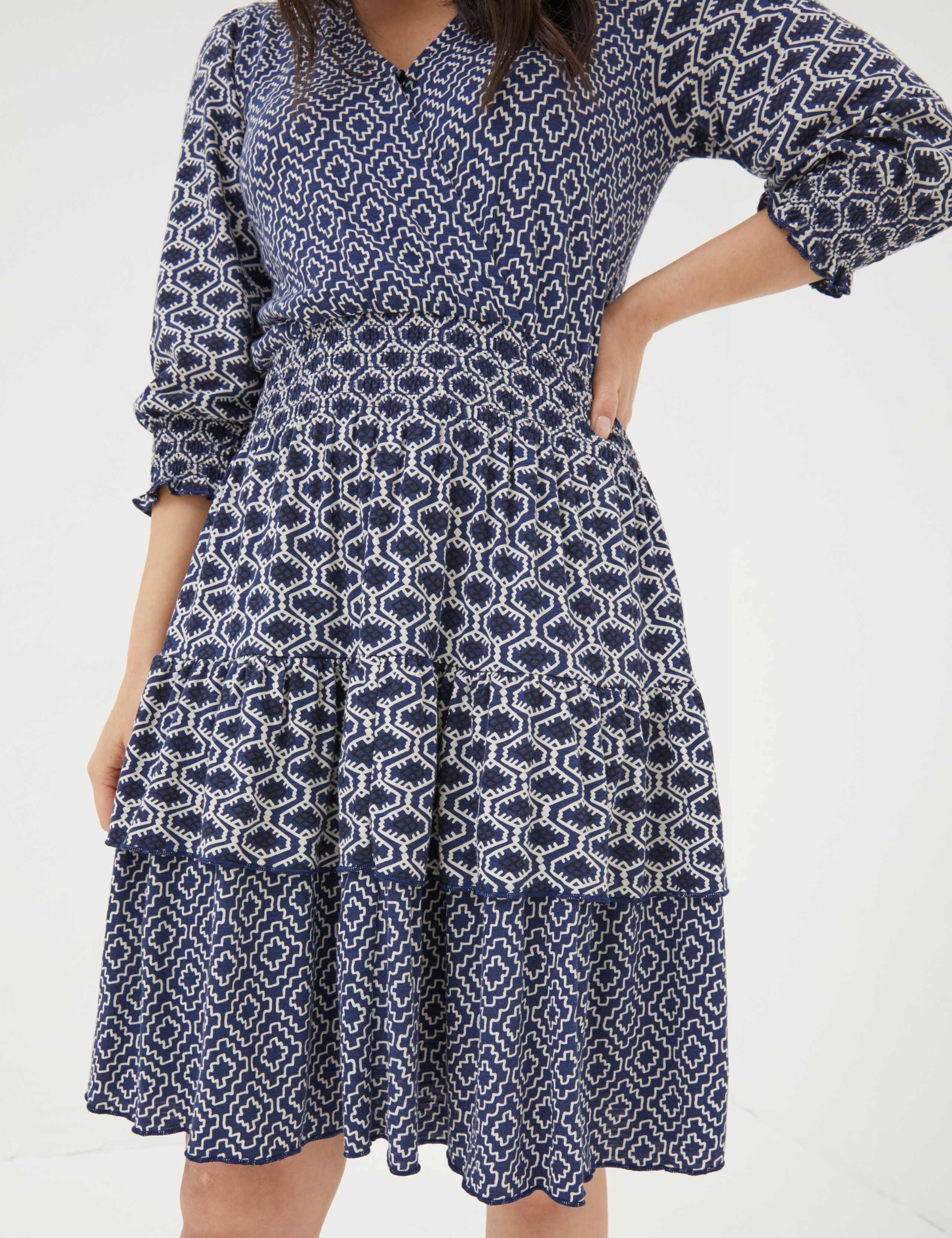 Cotton Rich Geometric V-Neck Tiered Dress 3 of 4