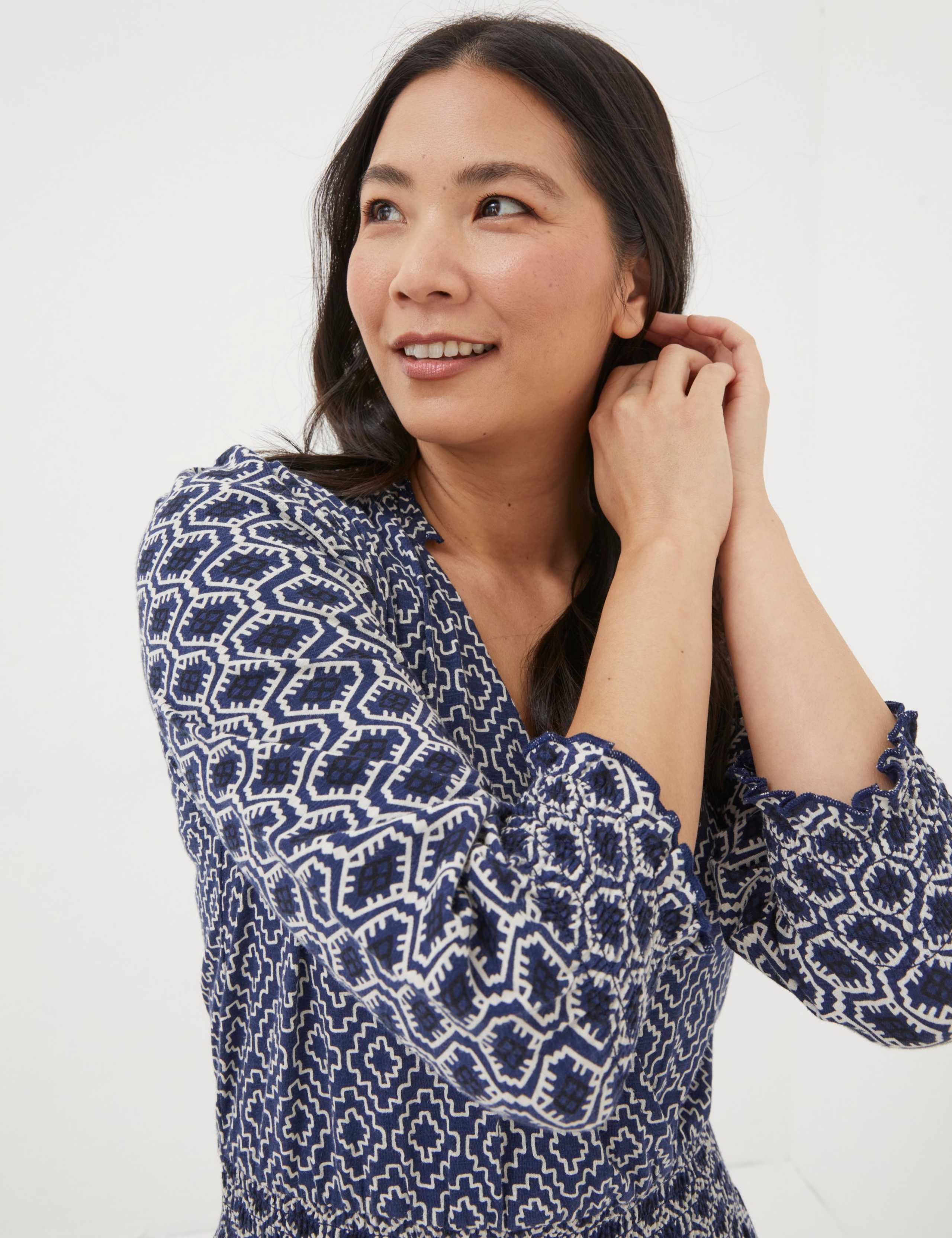 Cotton Rich Geometric V-Neck Tiered Dress 4 of 4