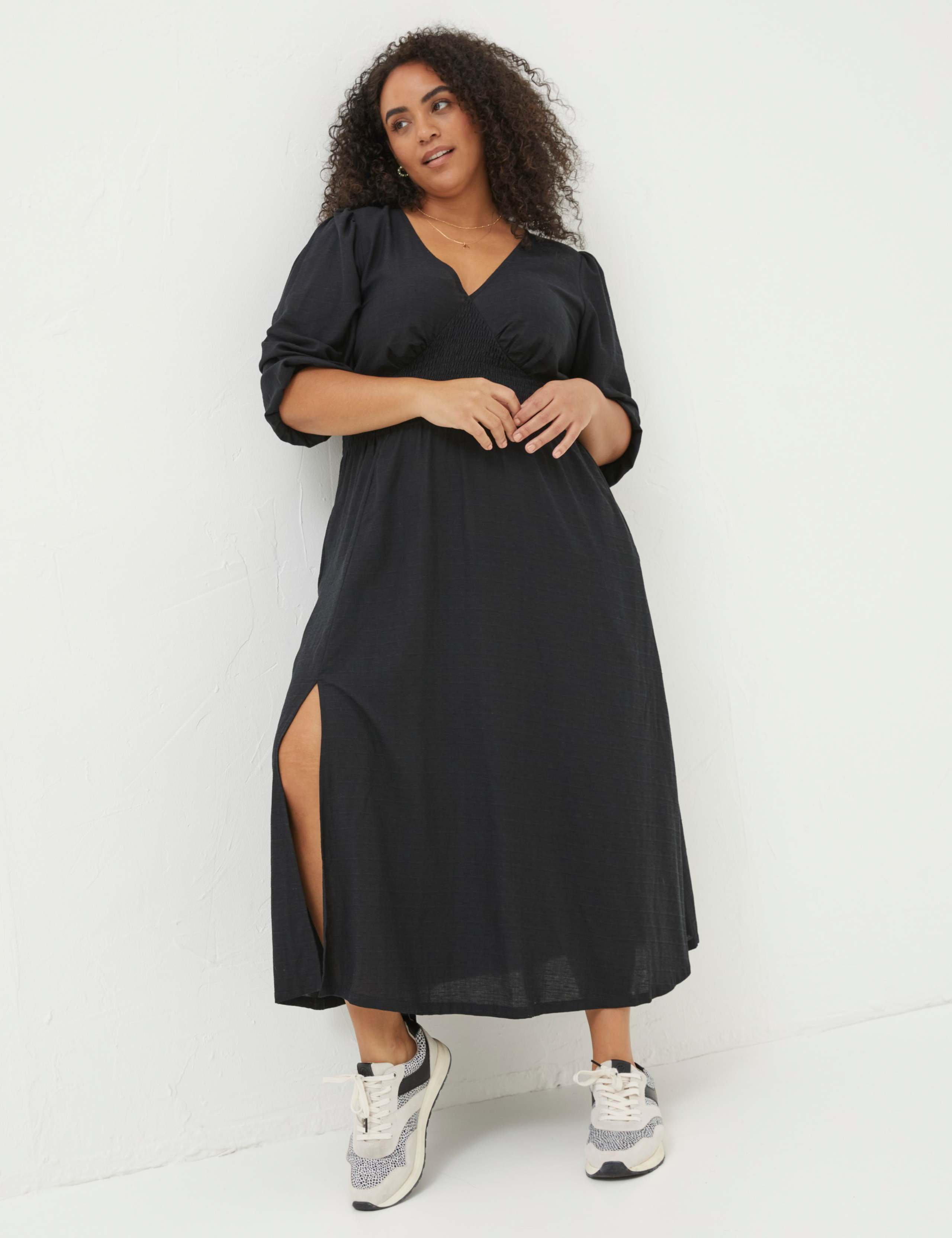 V-Neck Blouson Sleeve Midi Waisted Dress 4 of 4