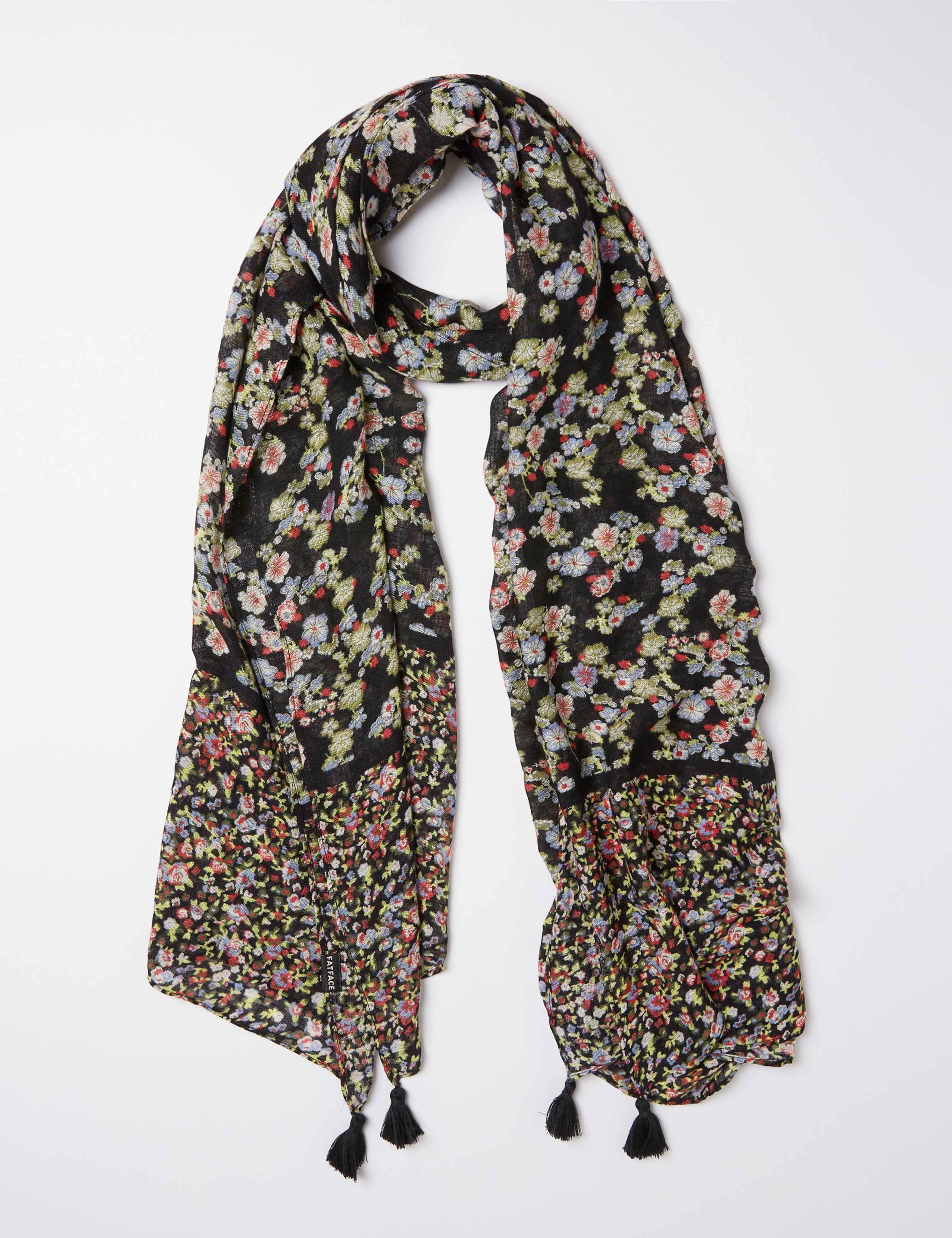 Printed Floral Tassel Scarf 1 of 2