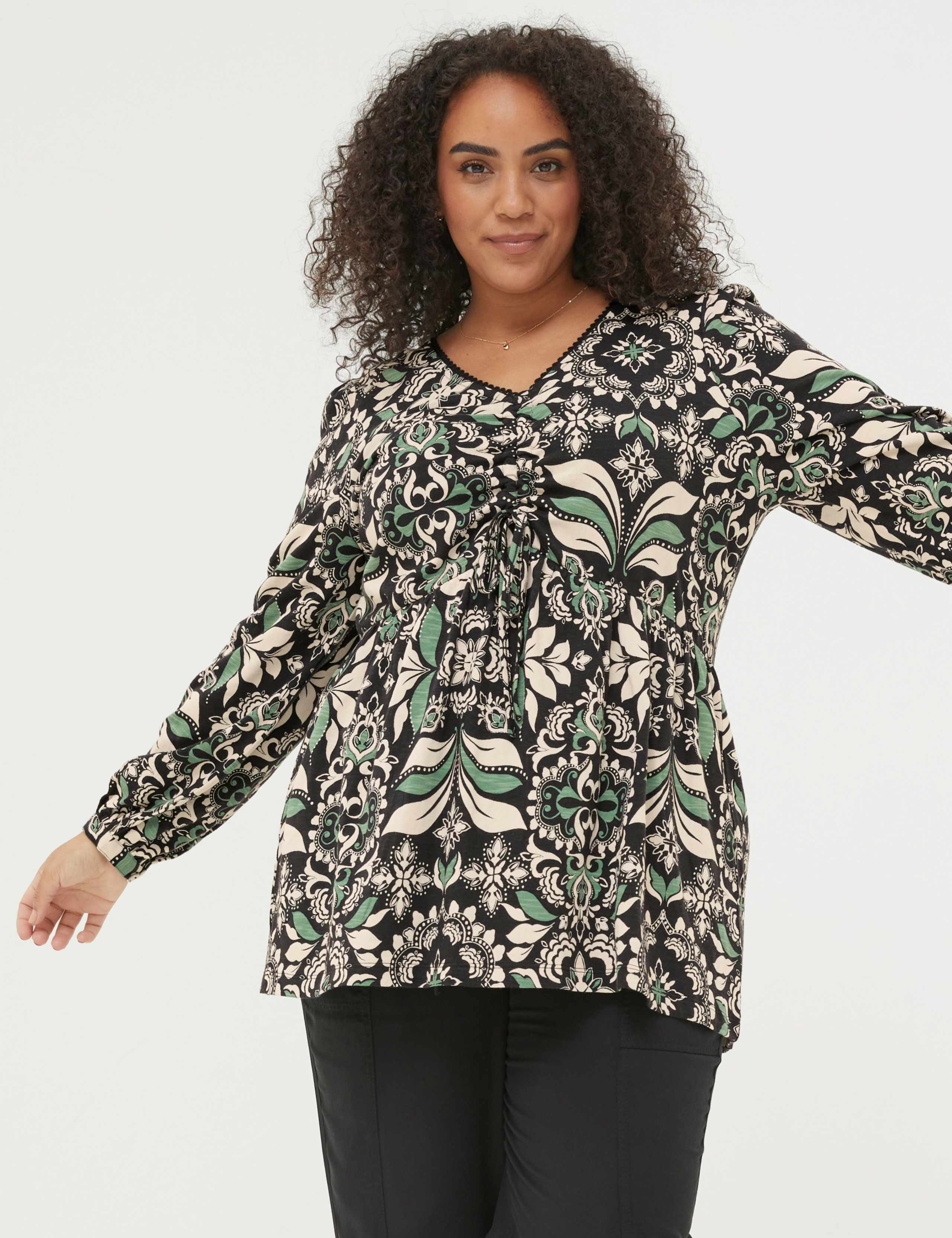 Cotton Modal Blend Floral V-Neck Tunic 1 of 6