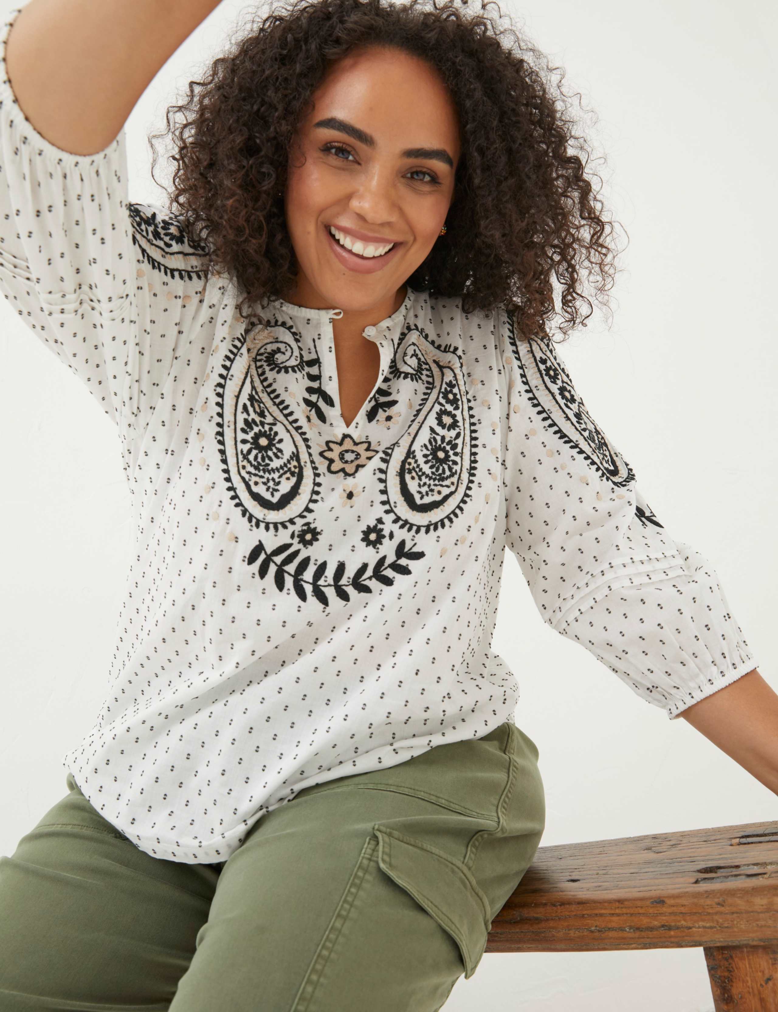 Pure Cotton Embroidered V-Neck Blouse 6 of 6
