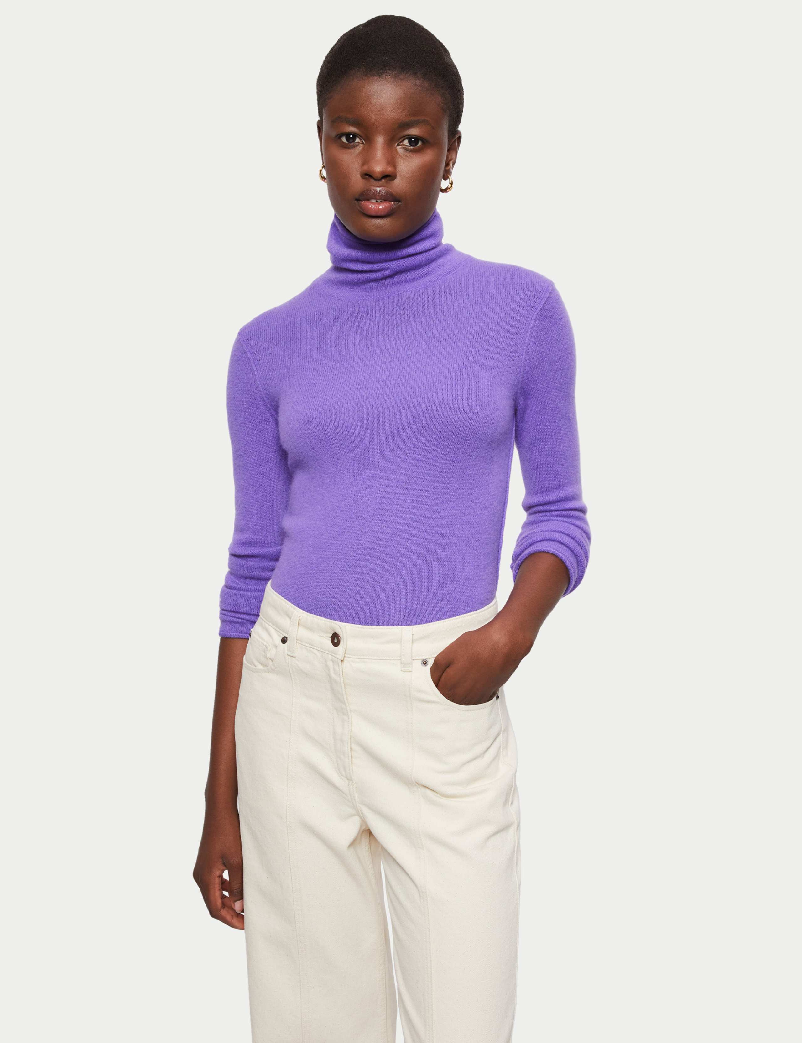 Pure Cashmere Roll Neck Fitted Jumper 1 of 5