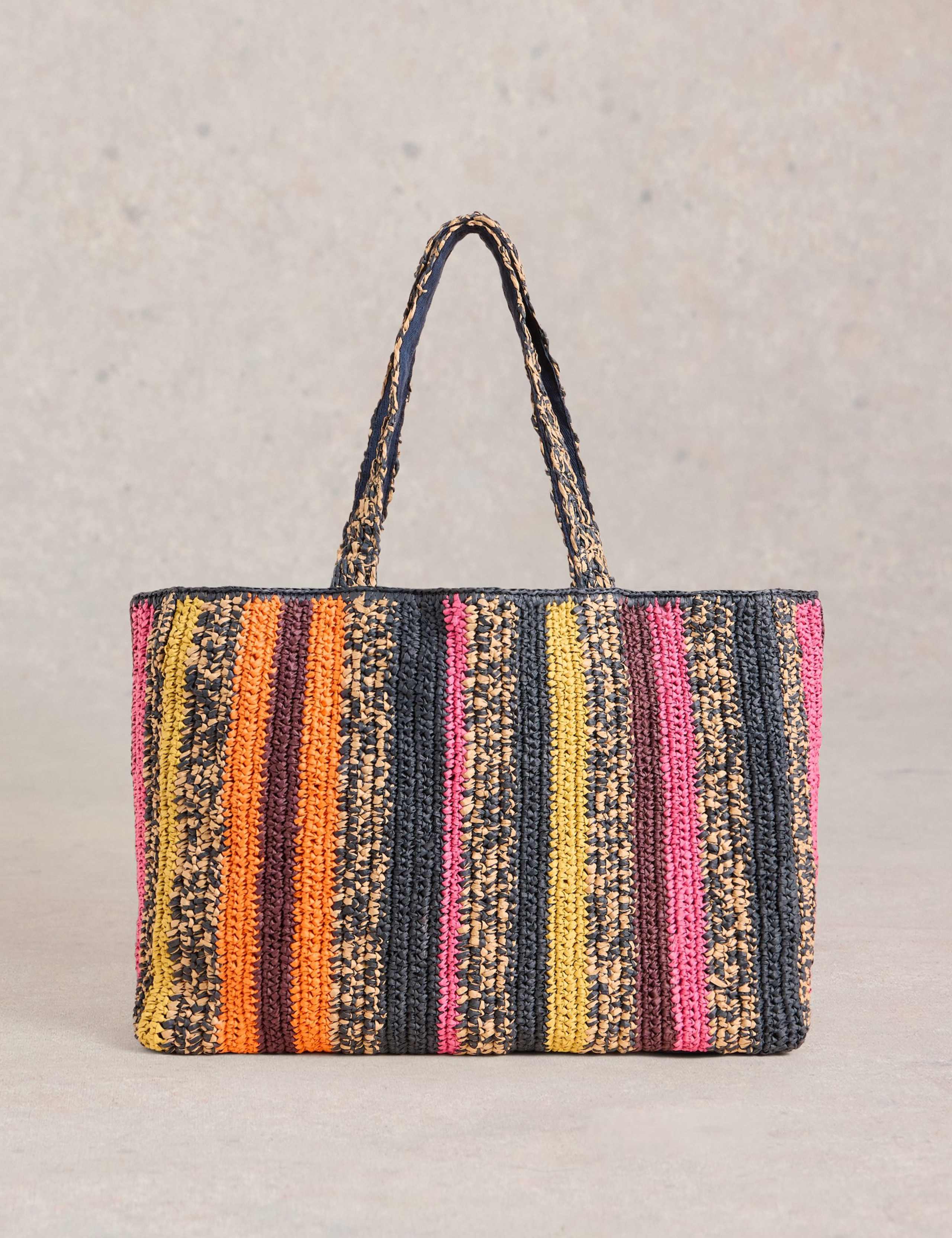 Crochet Striped Top Handle Tote Bag 2 of 5