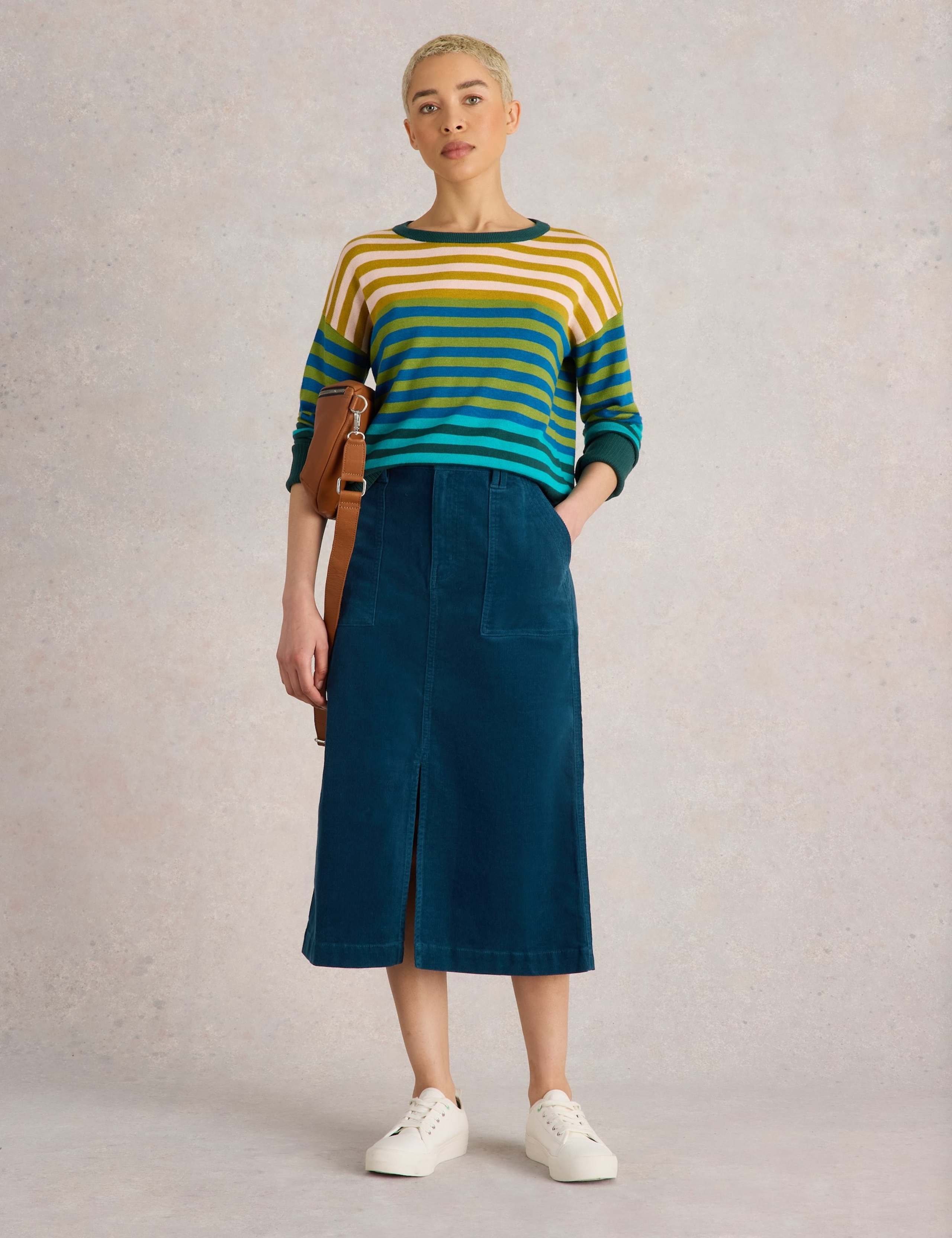 Cotton Rich Cord Midi A-Line Skirt 1 of 6