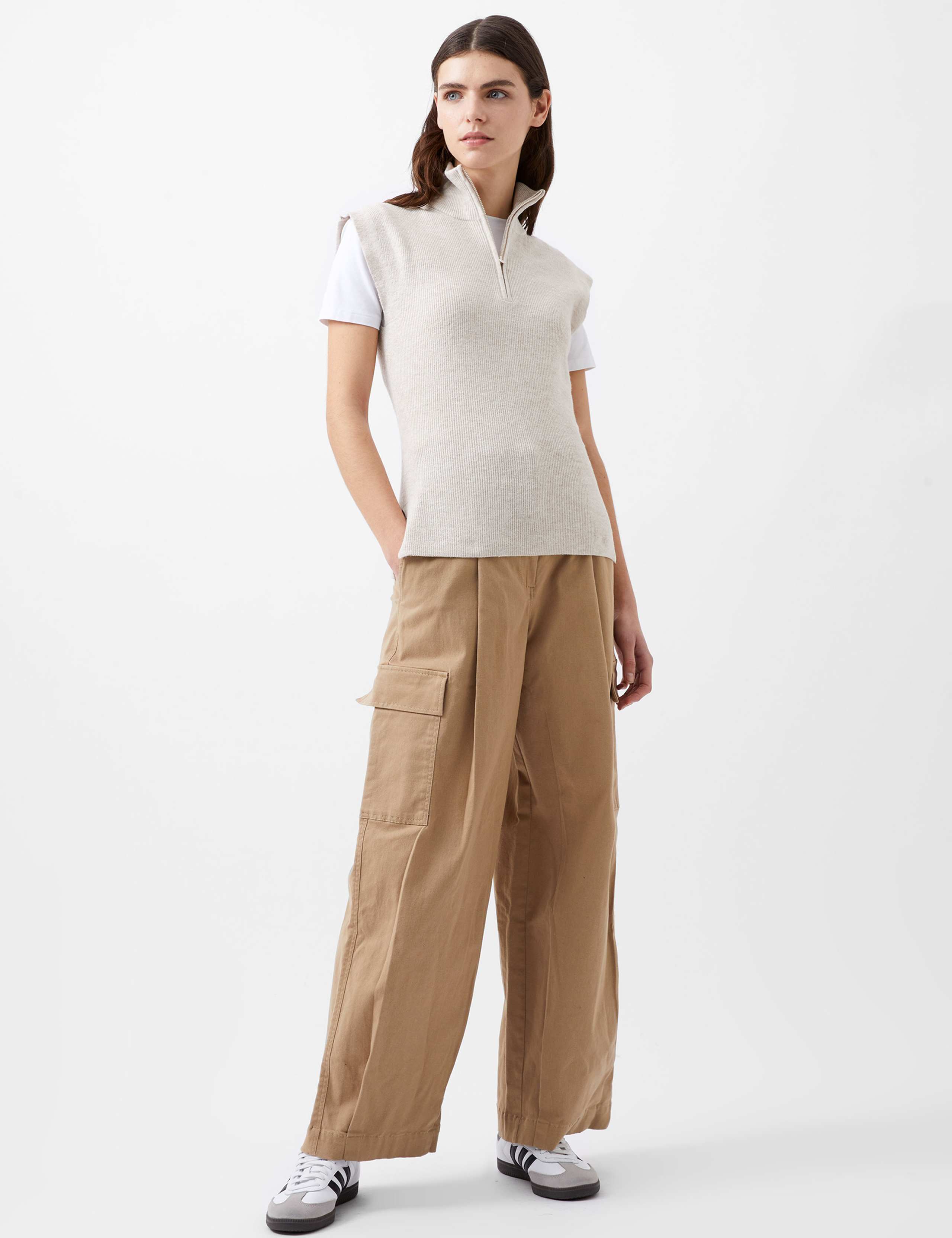 Textured Funnel Neck Half Zip Knitted Vest 1 of 4
