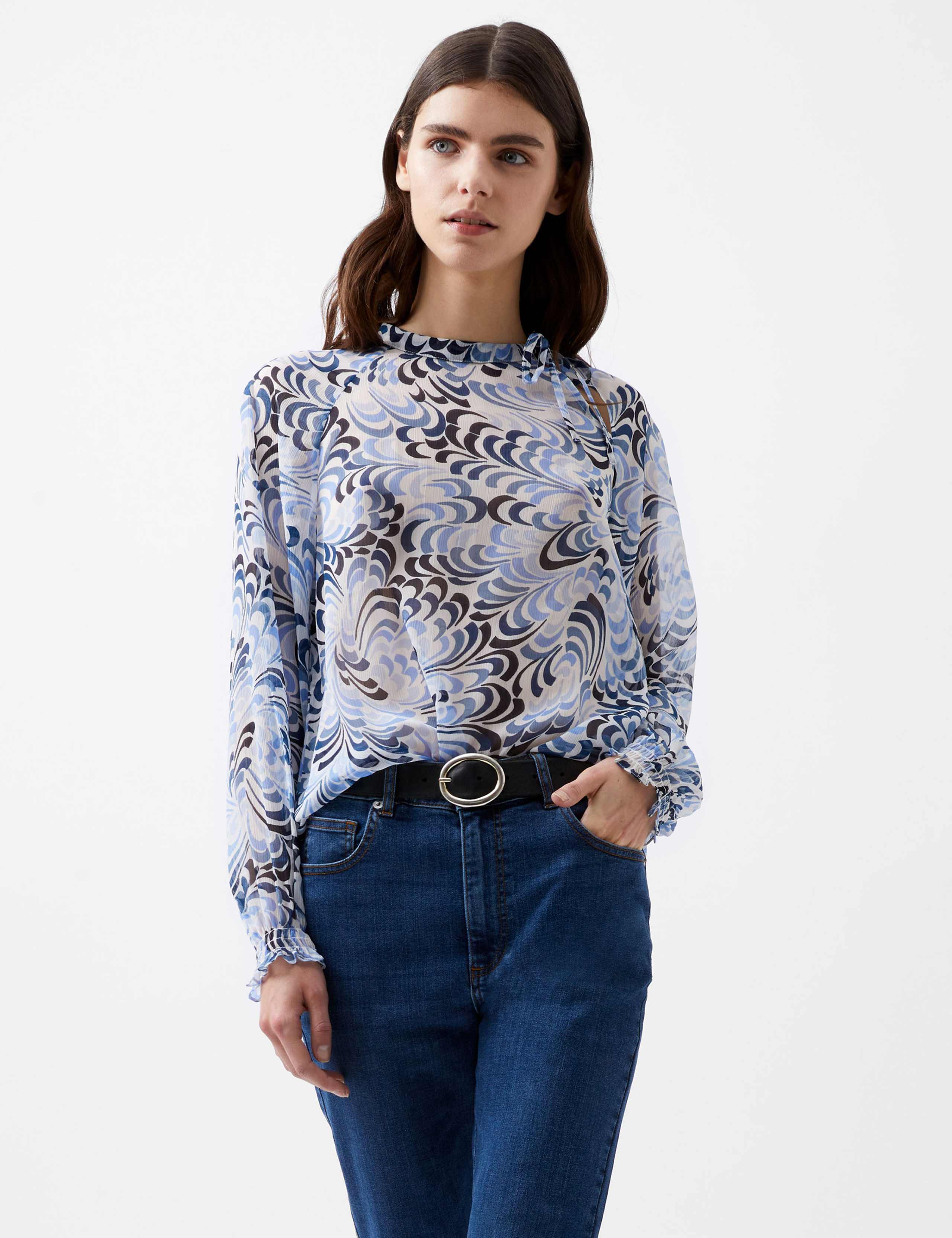 Crinkle Geometric Tie Neck Blouse 3 of 4