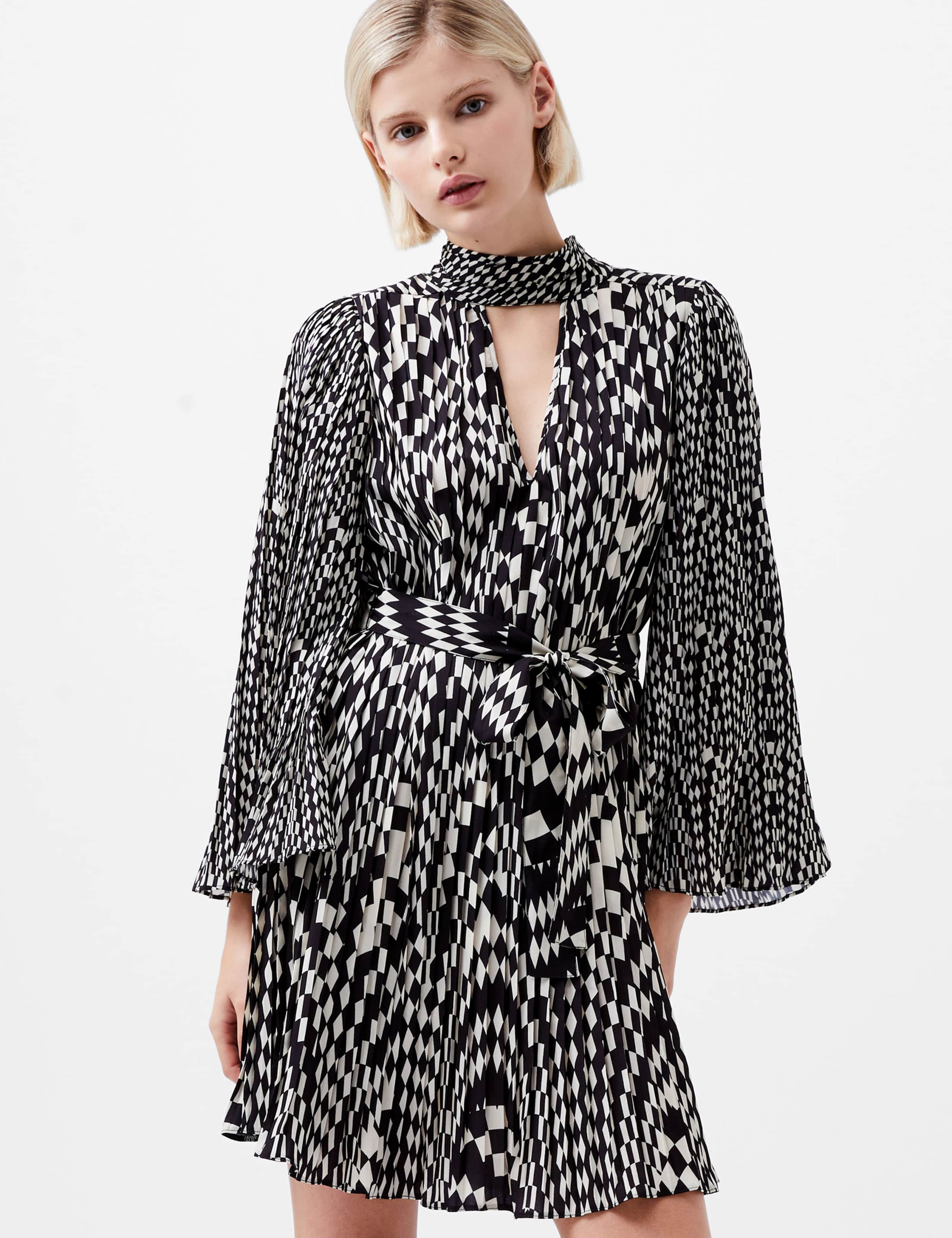 Pleated Checked High Neck Mini Skater Dress 3 of 5