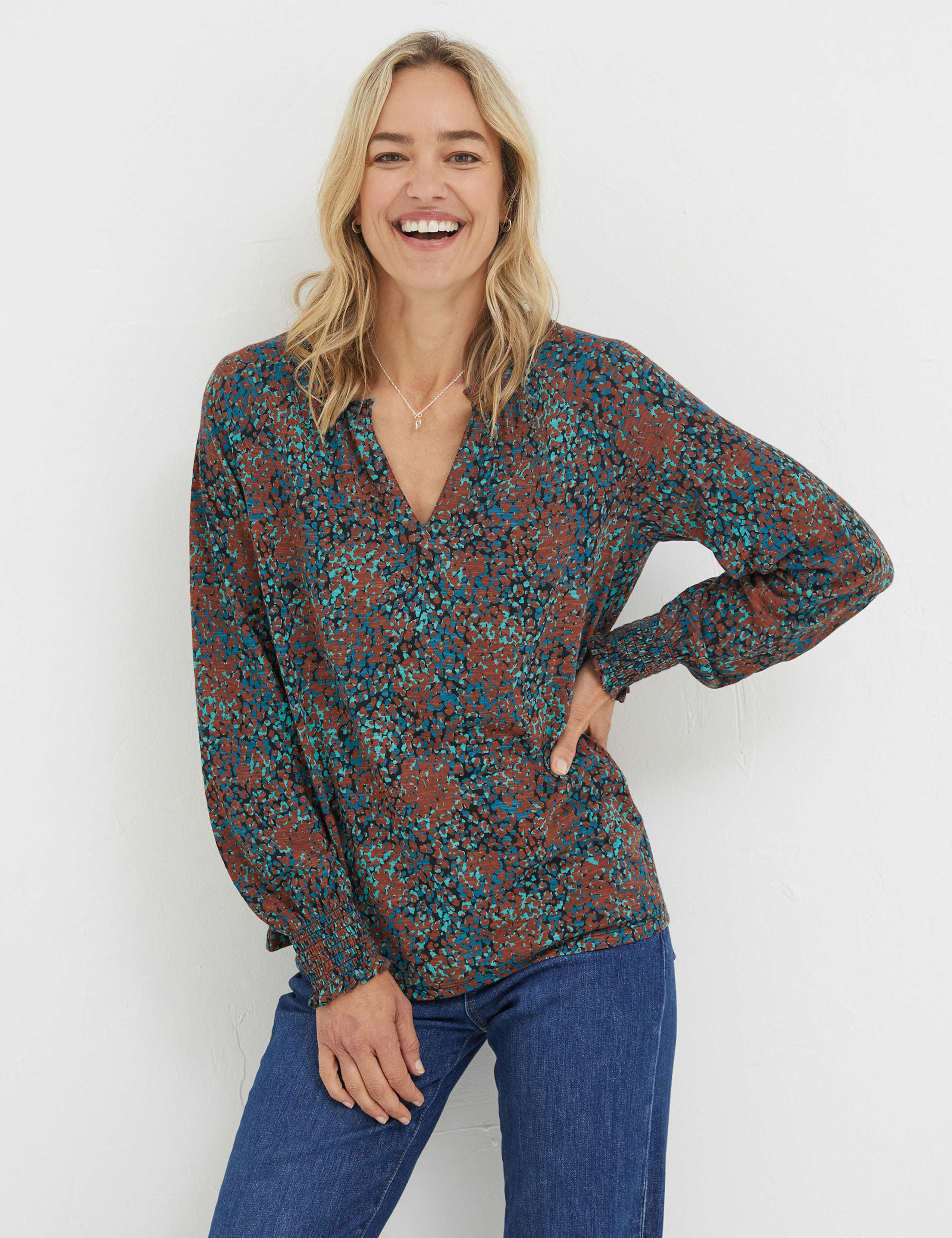 Cotton Modal Blend Printed Textured Top 1 of 4