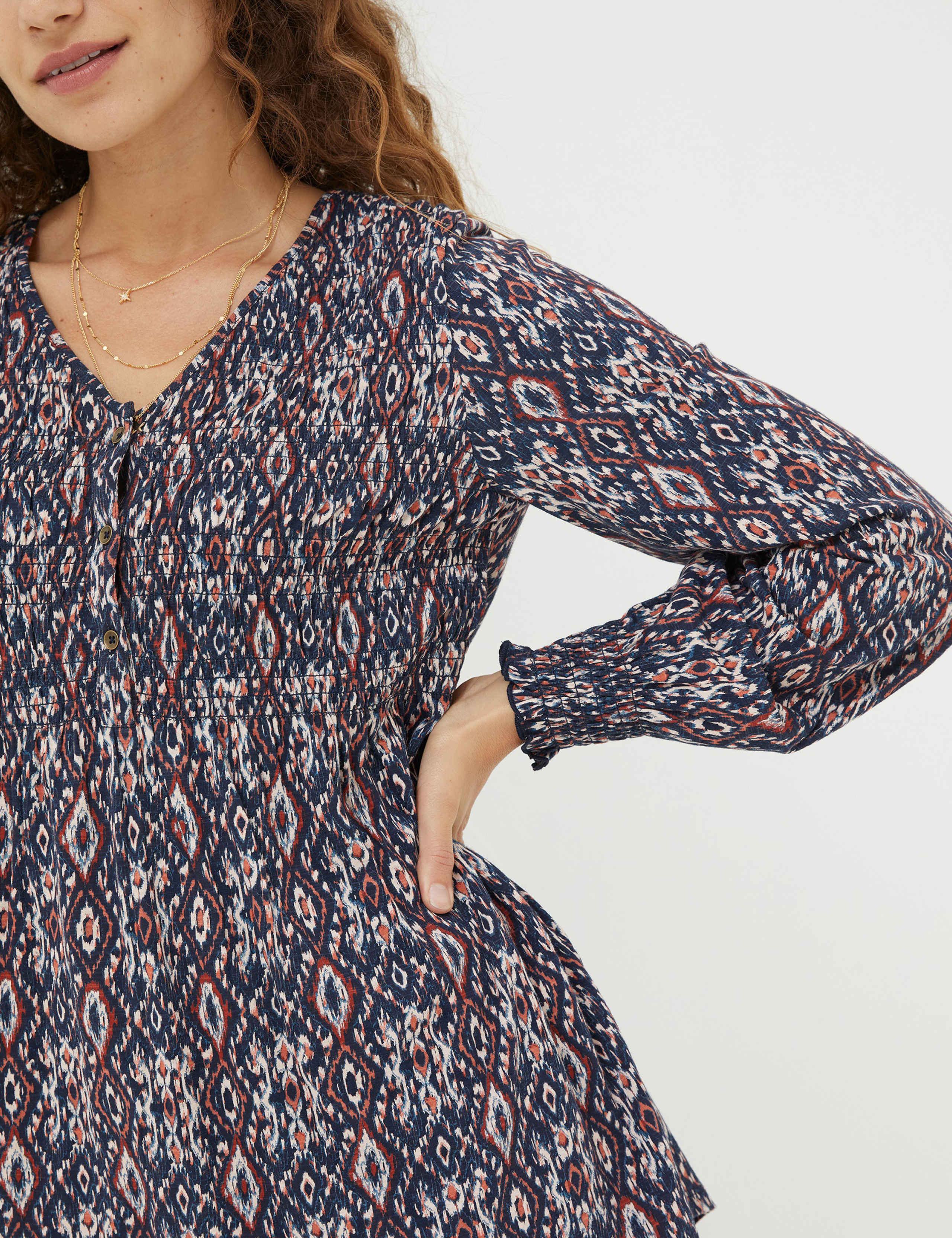 Cotton Modal Blend Geometric V-Neck Tunic 4 of 6