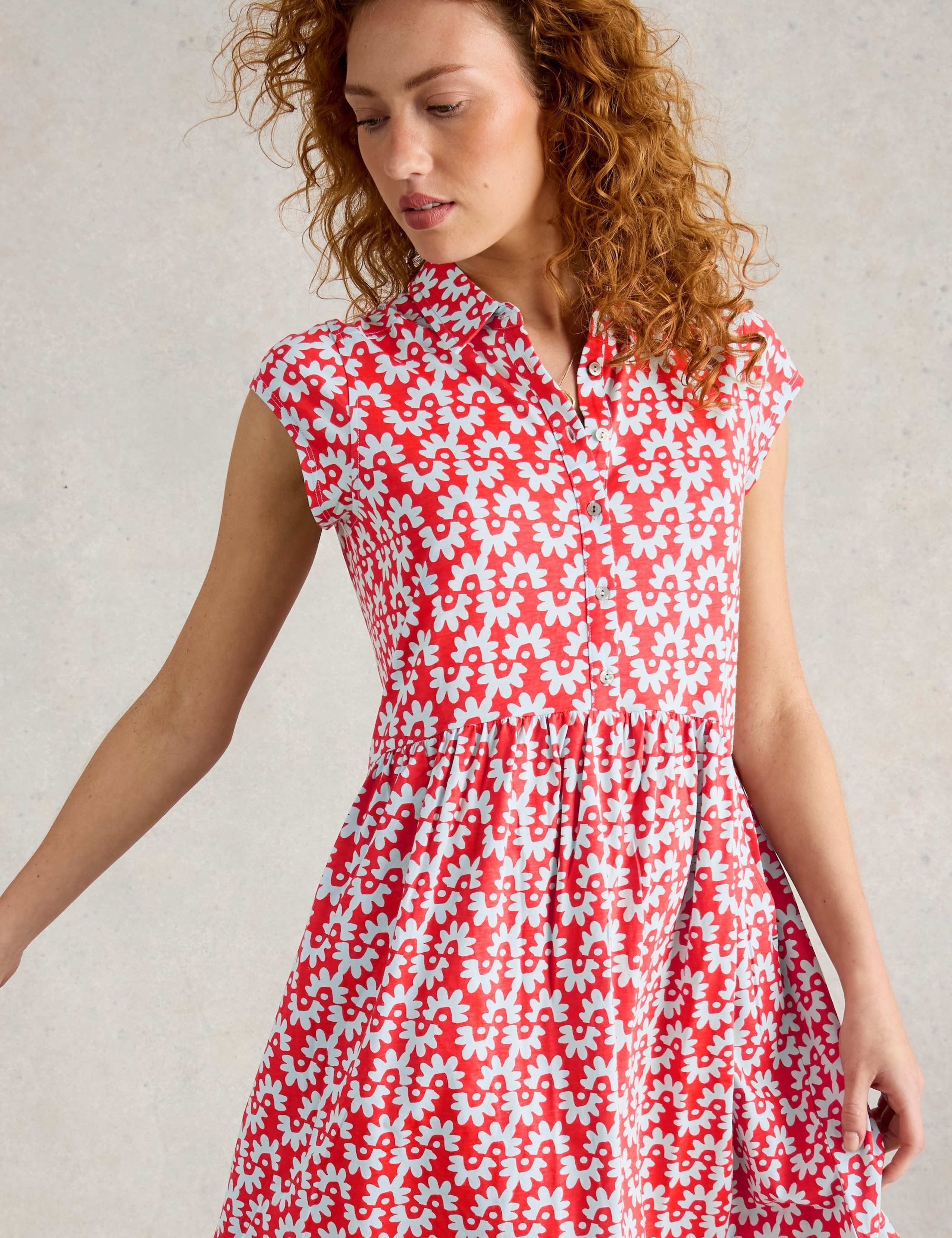 Cotton Blend Floral Shirt Dress 4 of 5