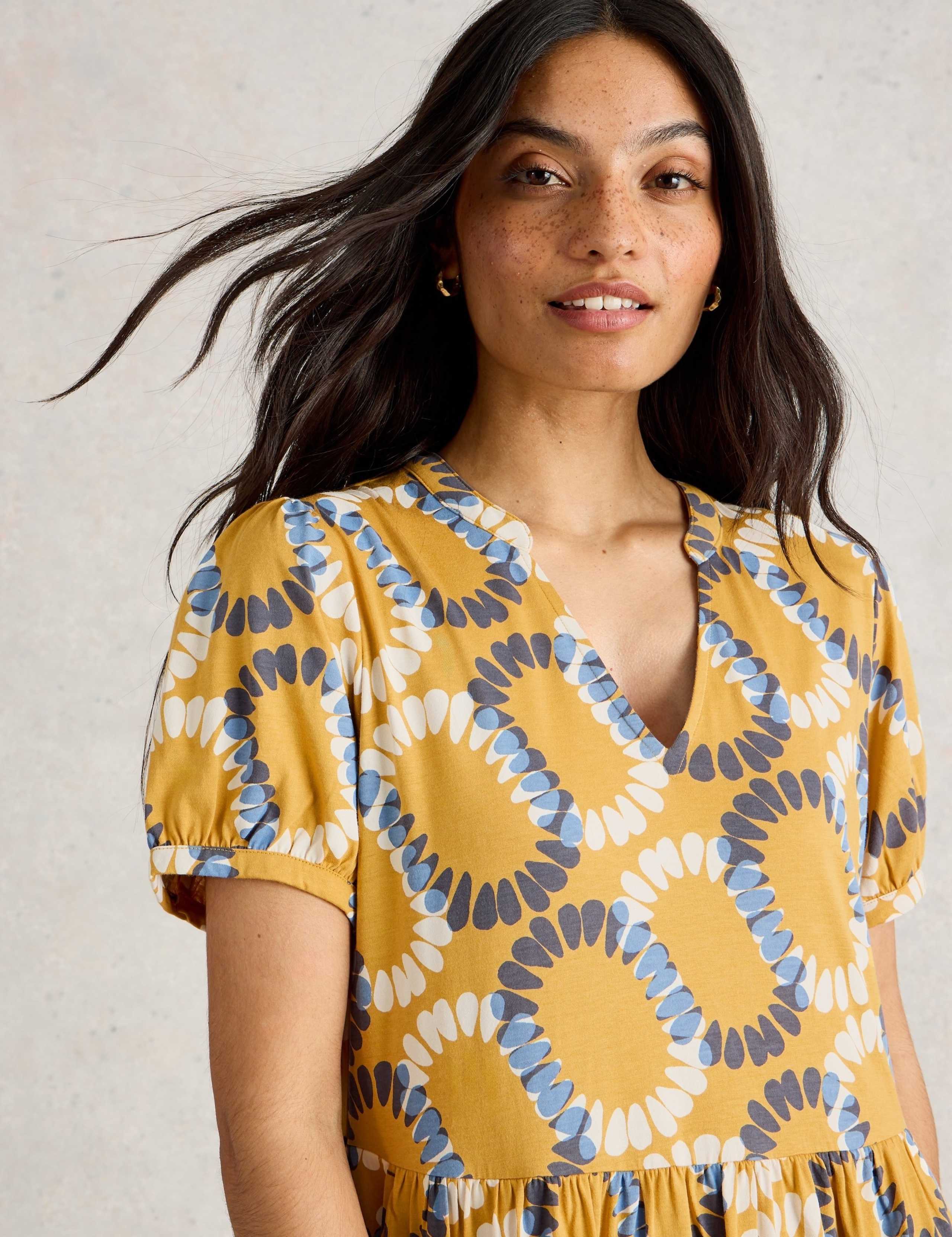 Jersey Printed Notch Neck Midi Waisted Dress 4 of 5