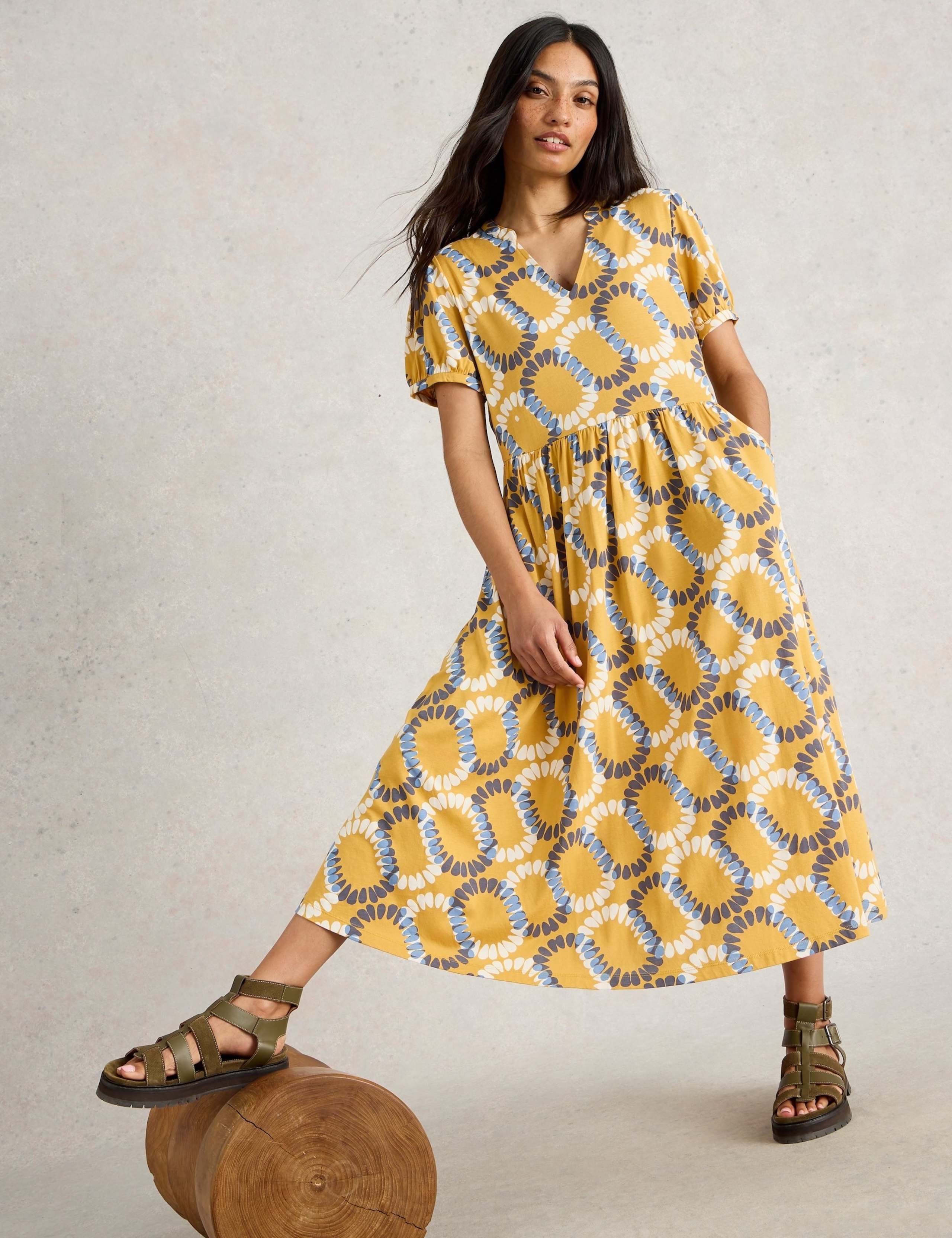 Jersey Printed Notch Neck Midi Waisted Dress 5 of 5