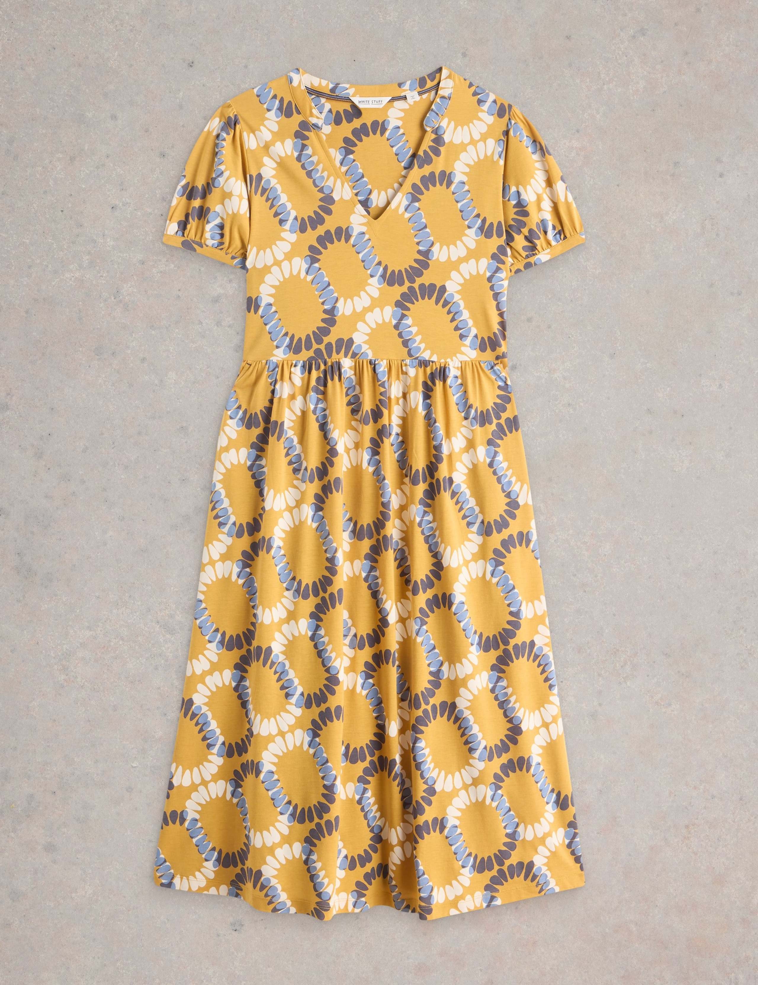 Jersey Printed Notch Neck Midi Waisted Dress 2 of 5