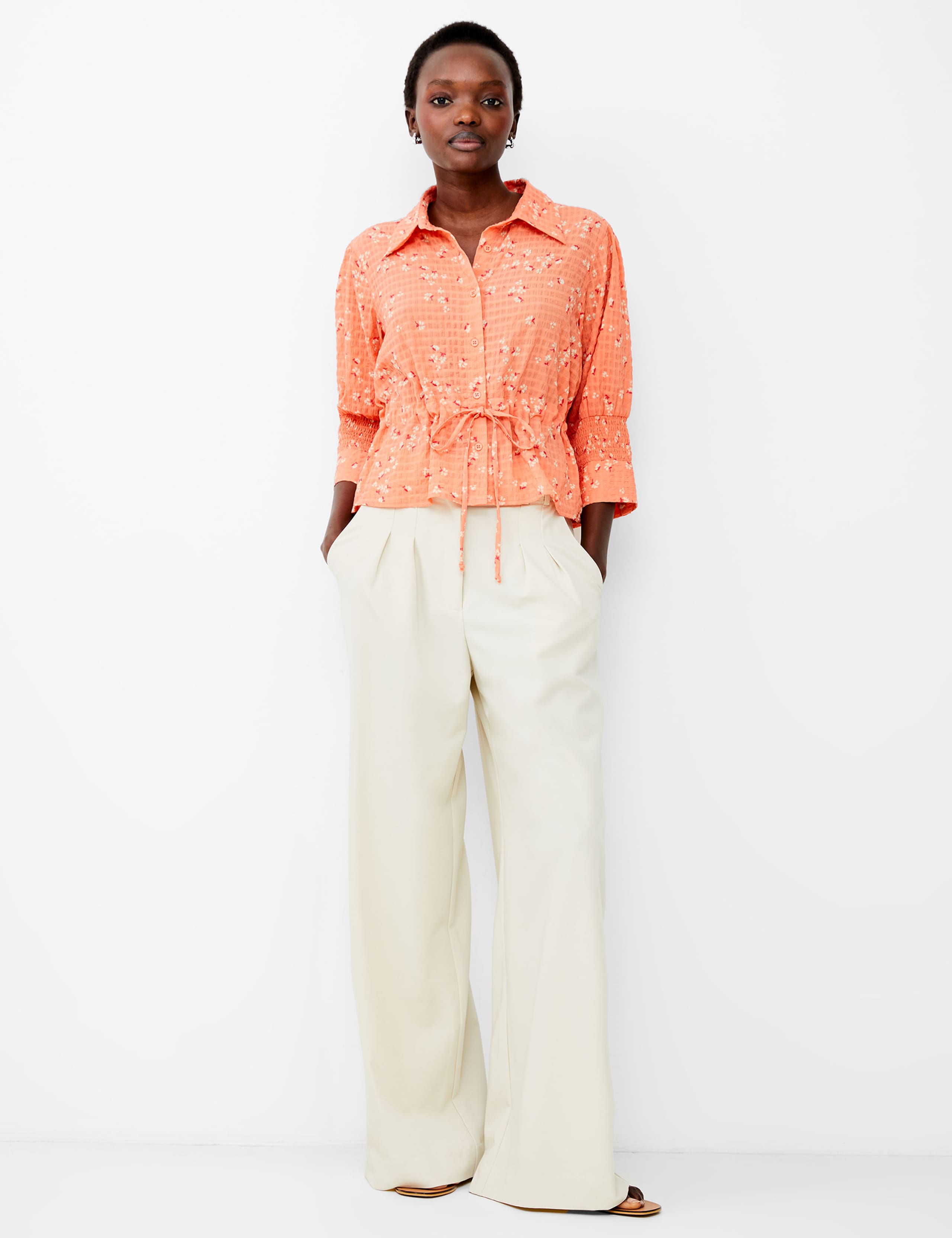 Floral Tie Front Collared Shirt 1 of 4