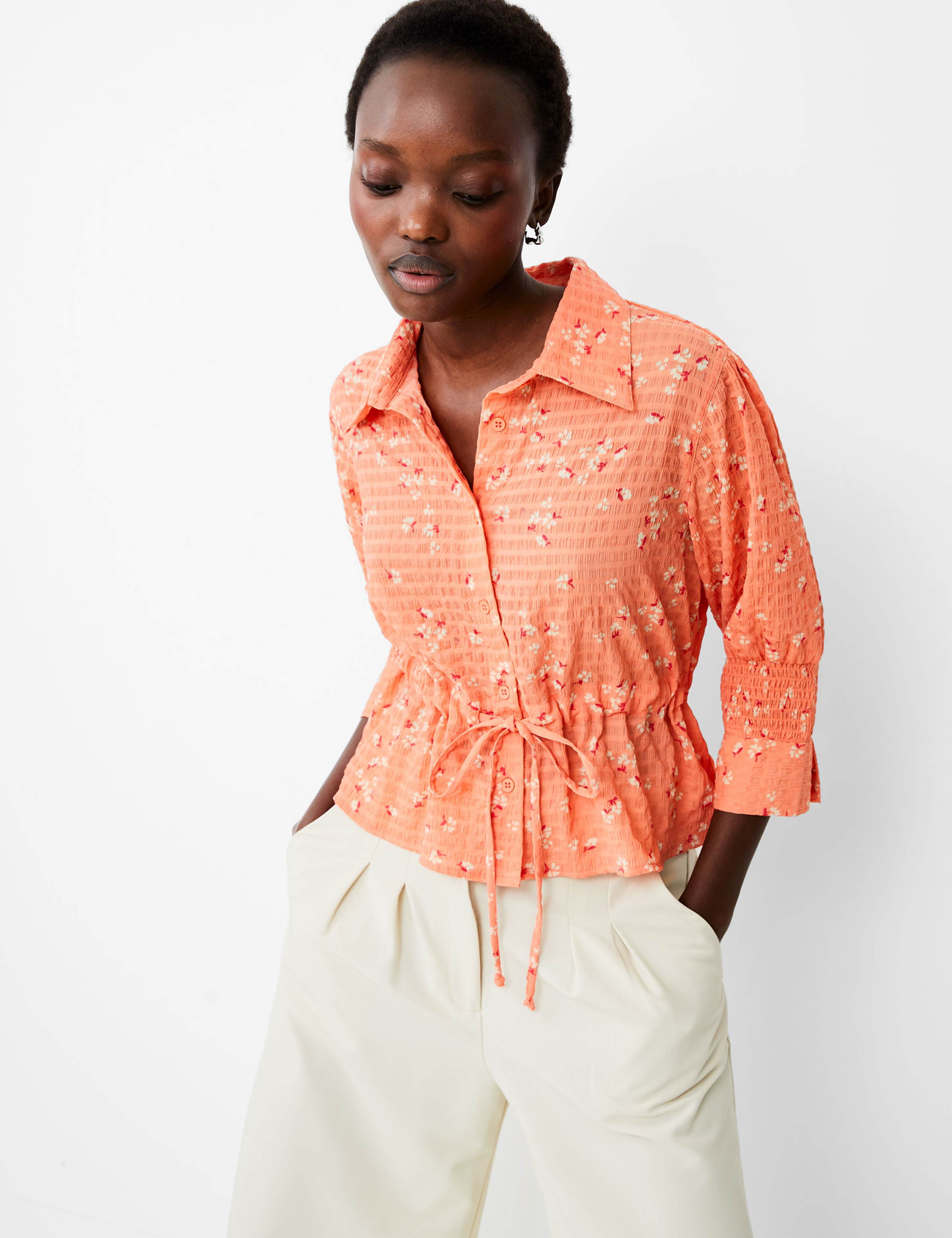 Floral Tie Front Collared Shirt 3 of 4