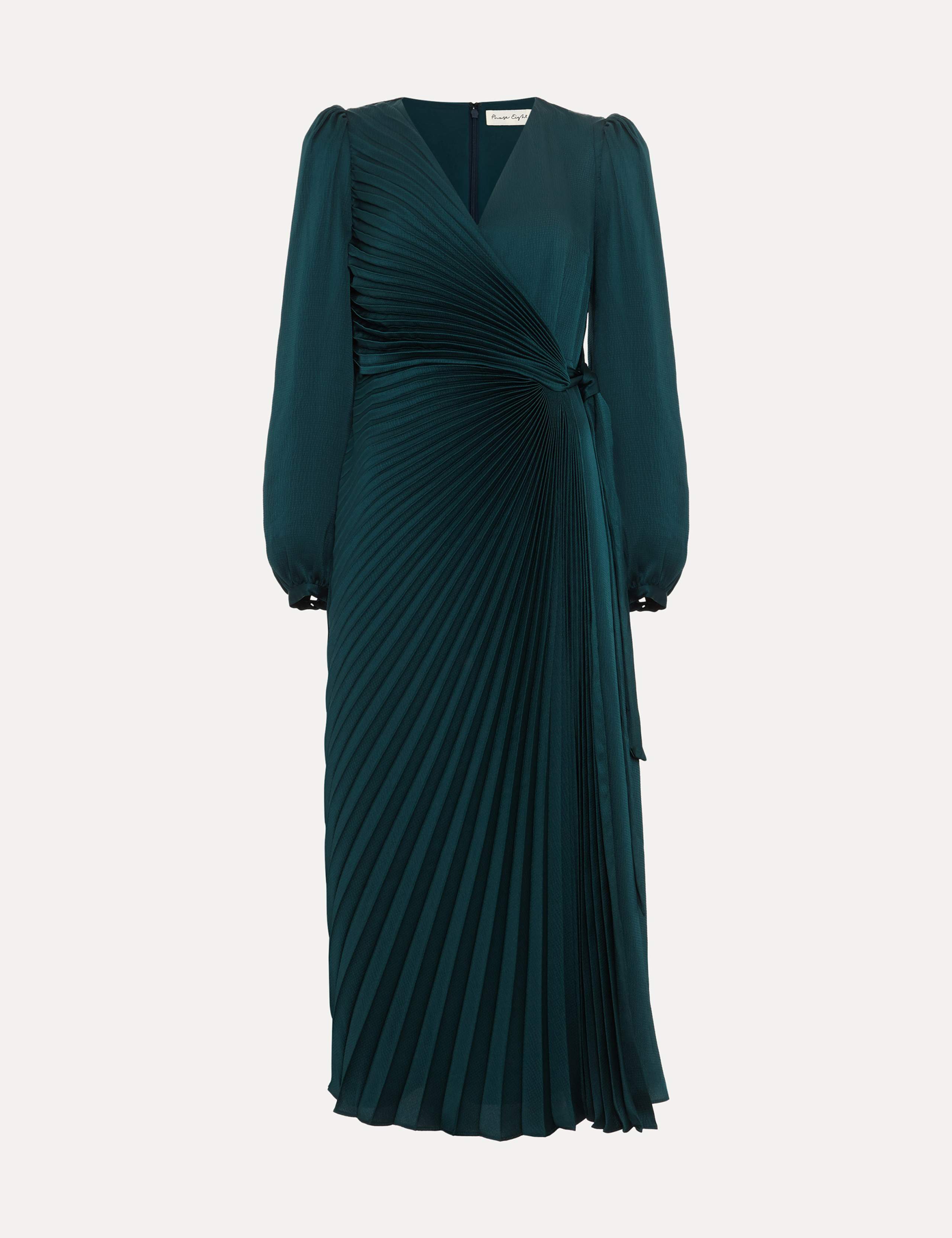 Pleated Tie Waist Midi Wrap Dress 2 of 7