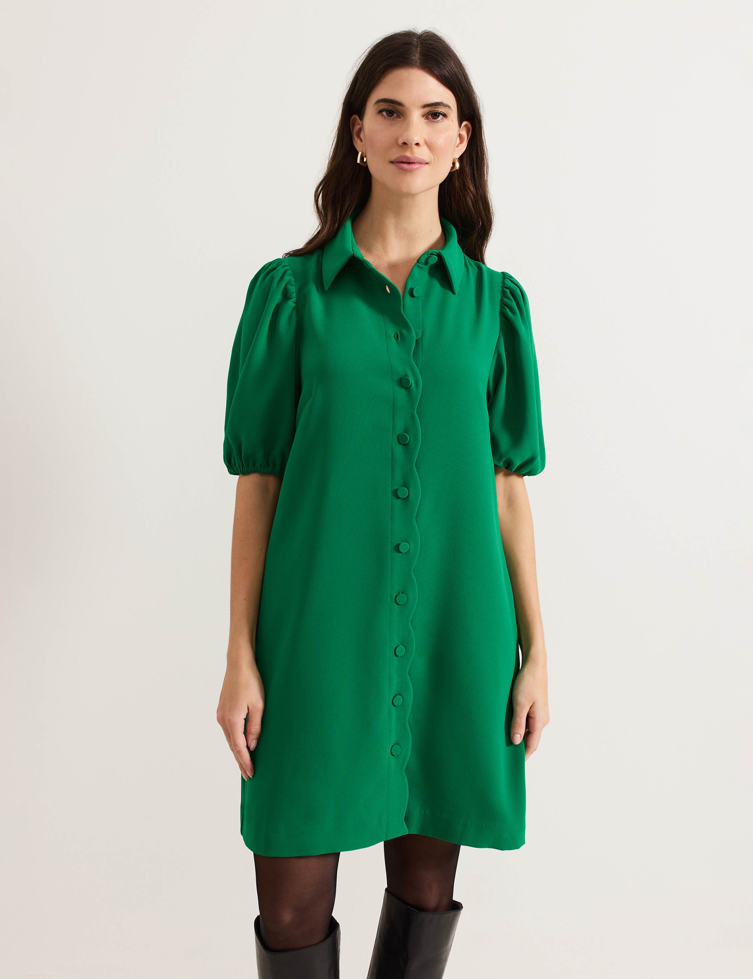 Scallop Detail Mini Shirt Dress 3 of 6