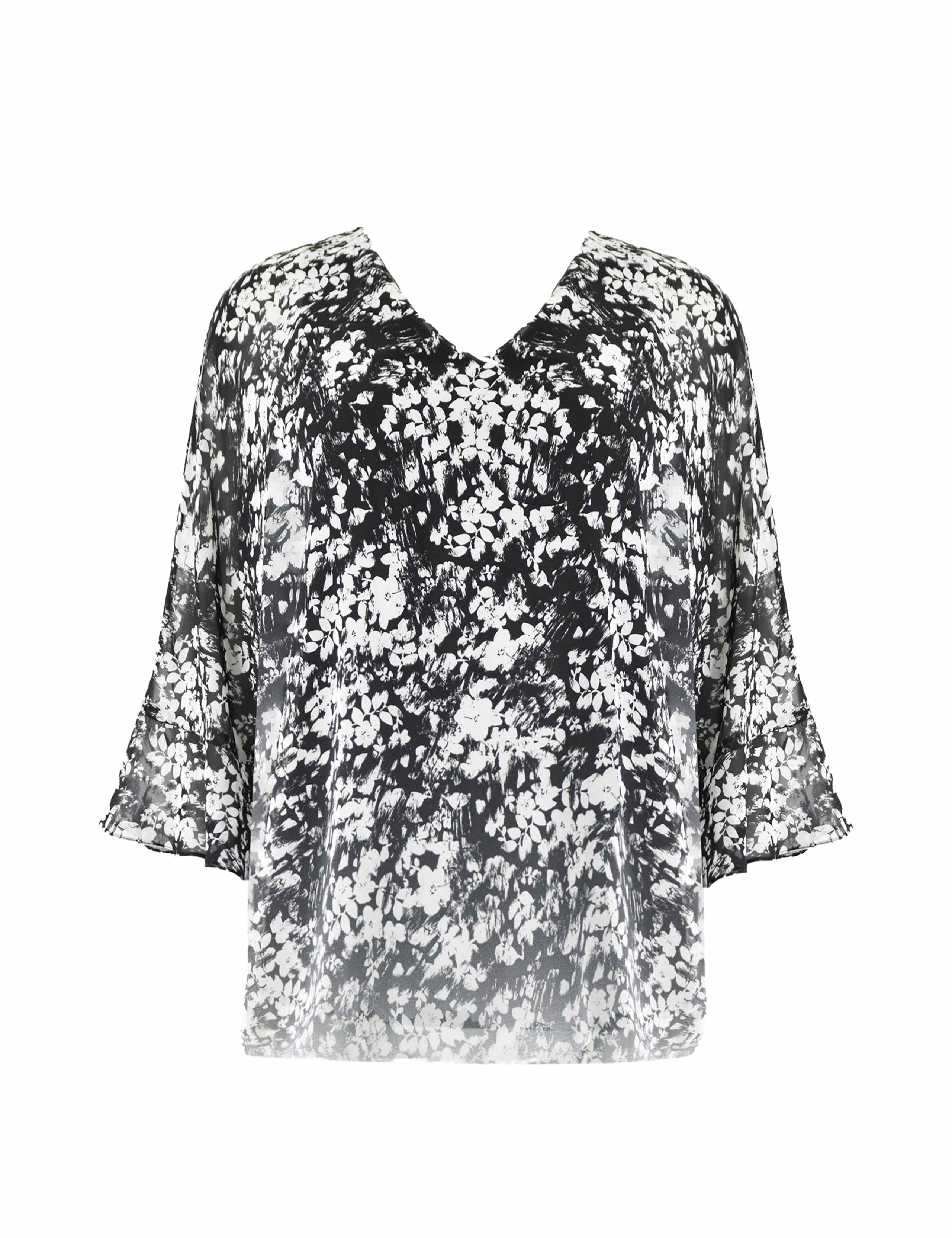 Chiffon Floral V-Neck Fluted Sleeve Top 2 of 3