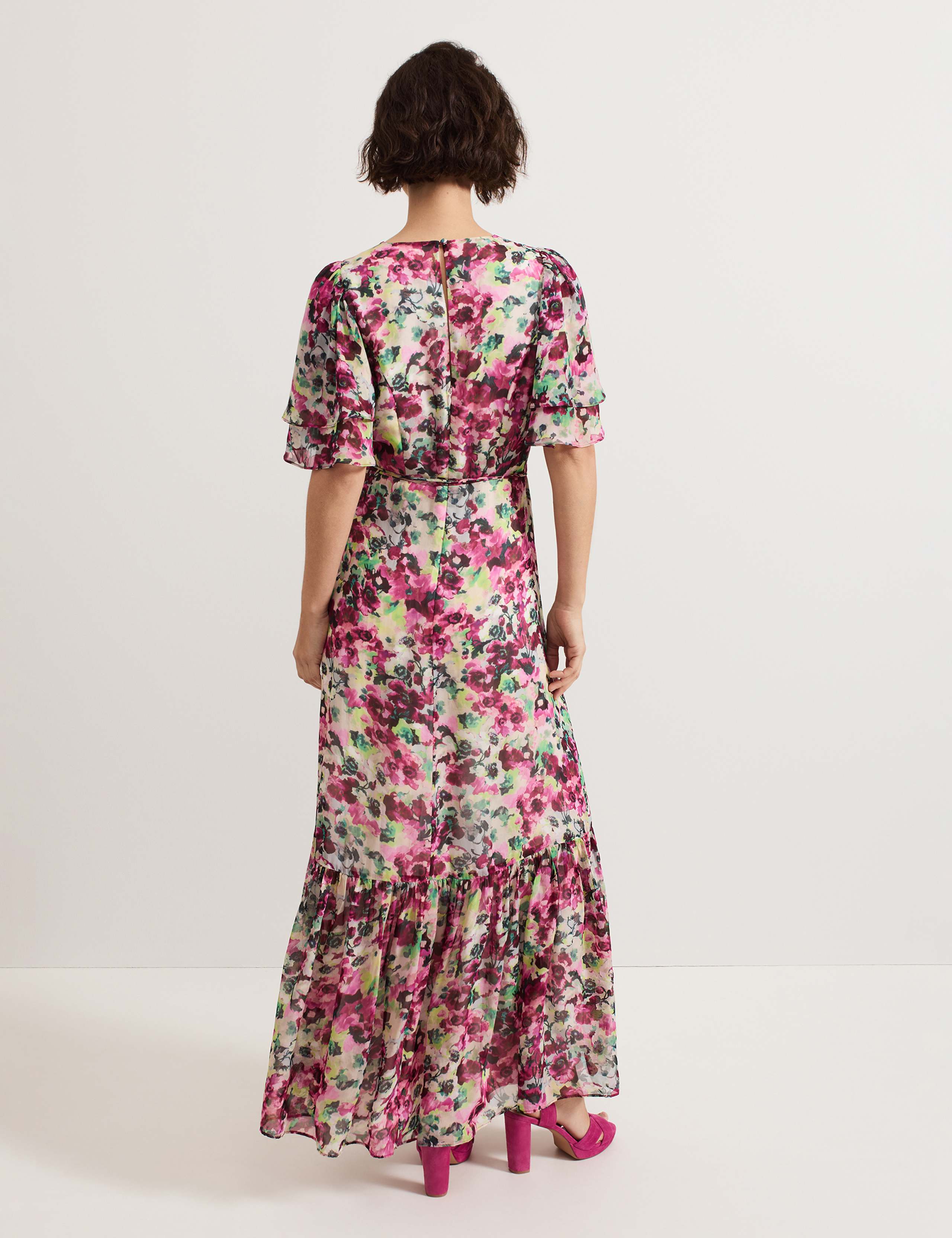 Floral V-Neck Tie Waist Maxi Tiered Dress 3 of 7