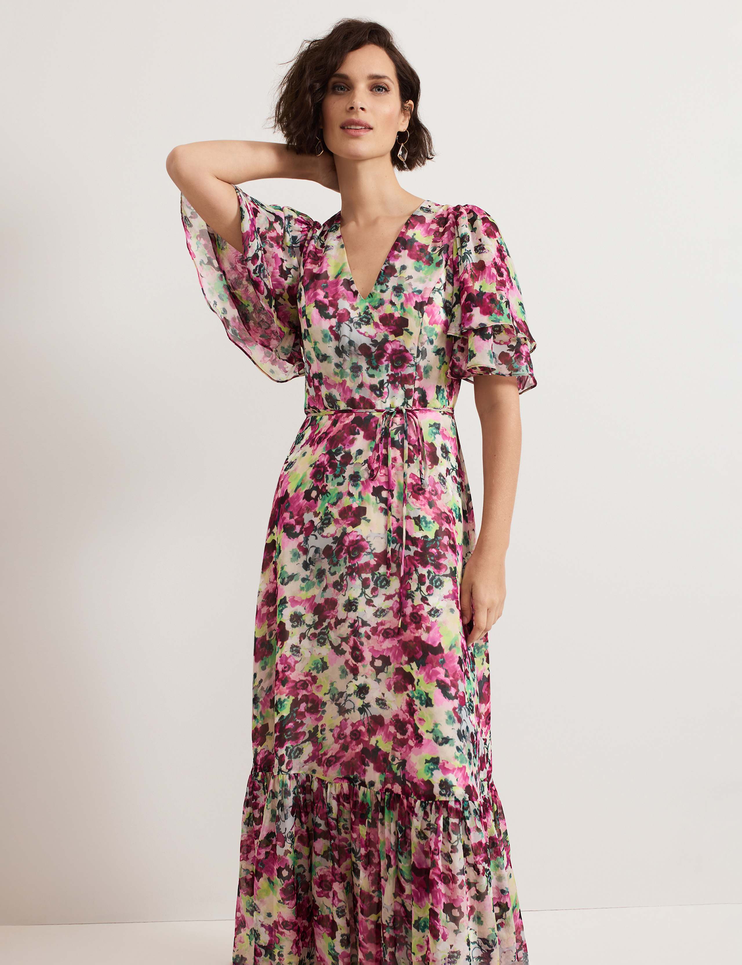 Floral V-Neck Tie Waist Maxi Tiered Dress 4 of 7