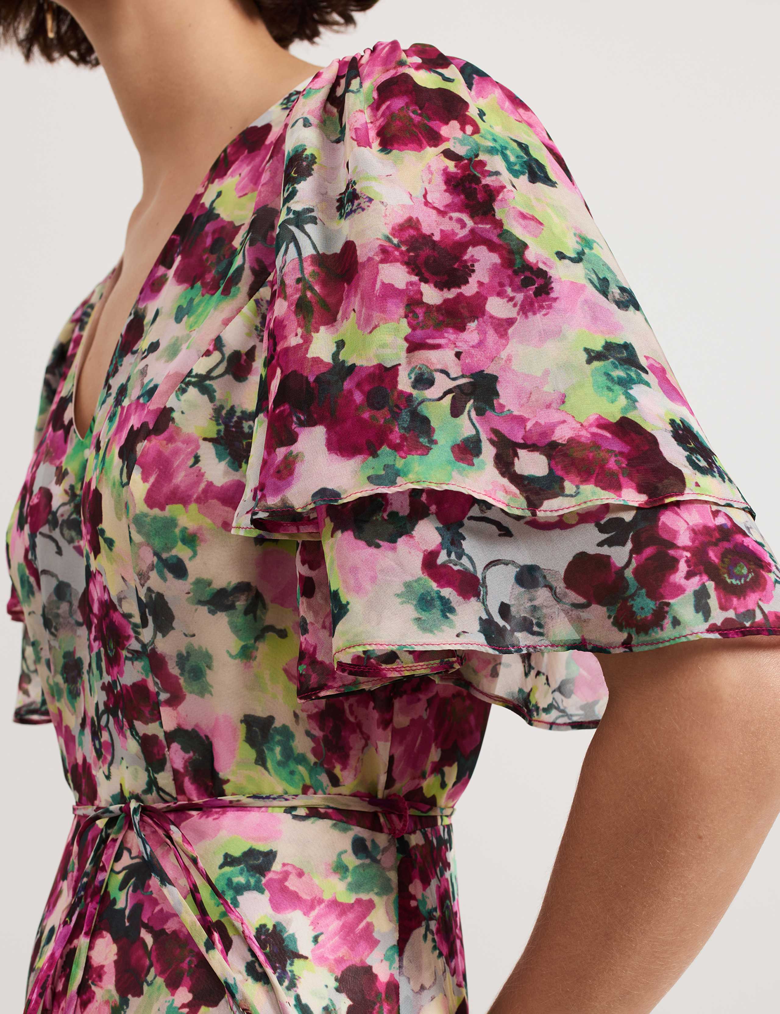 Floral V-Neck Tie Waist Maxi Tiered Dress 6 of 7