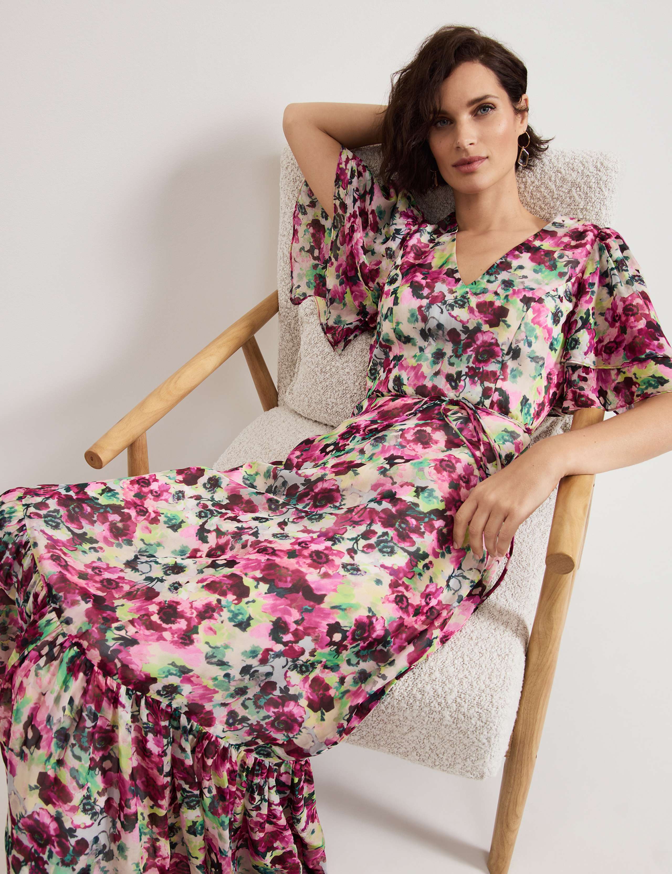 Floral V-Neck Tie Waist Maxi Tiered Dress 7 of 7