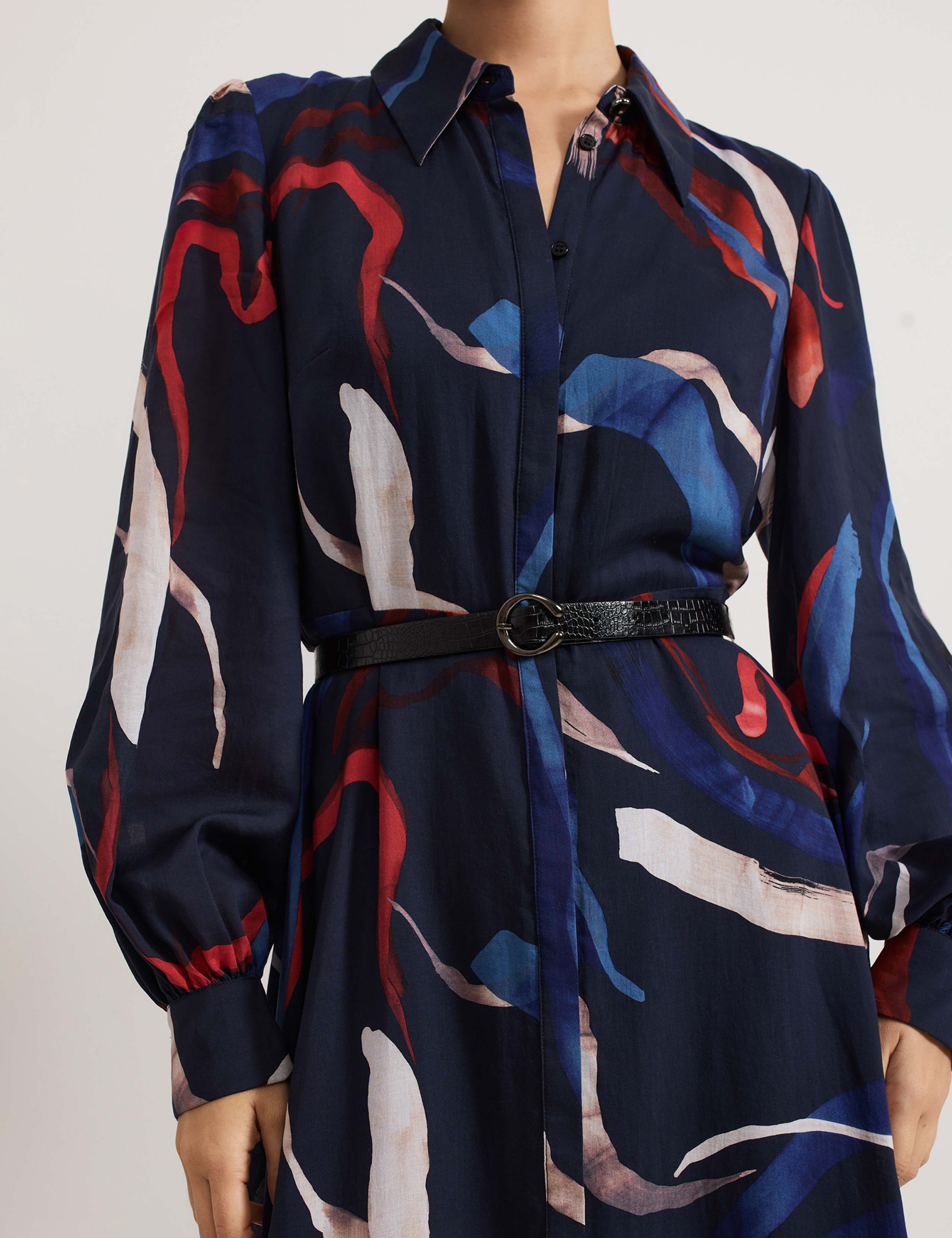 Printed Collared Belted Midaxi Shirt Dress 6 of 8