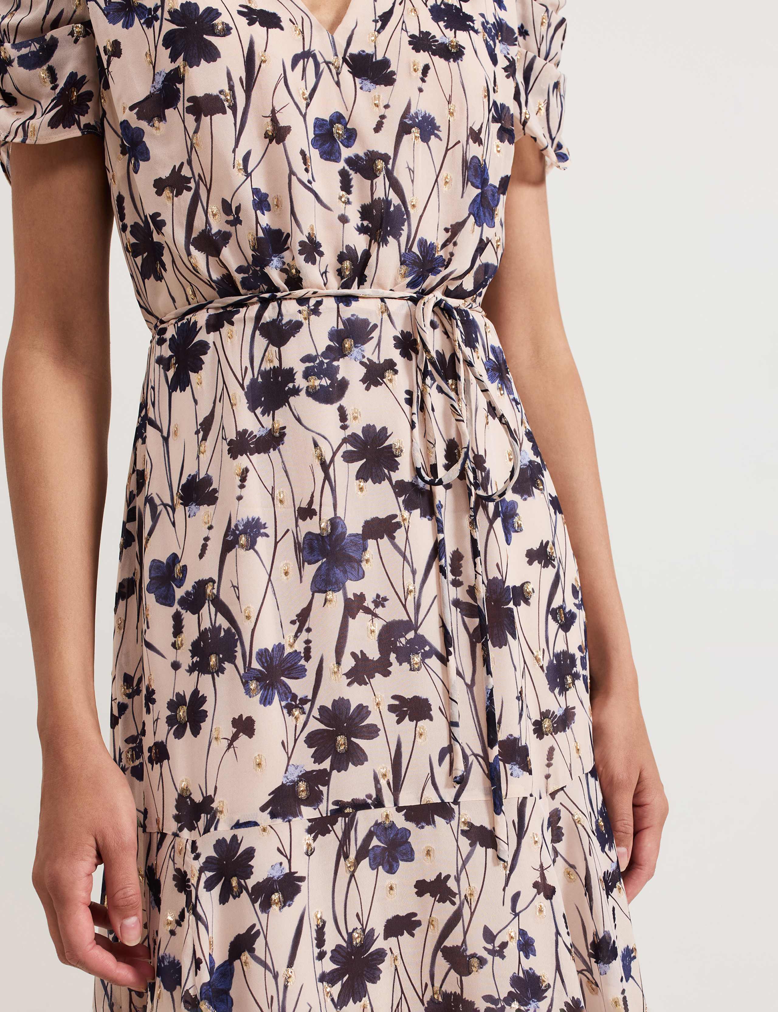 Floral V-Neck Midaxi Waisted Dress 5 of 8