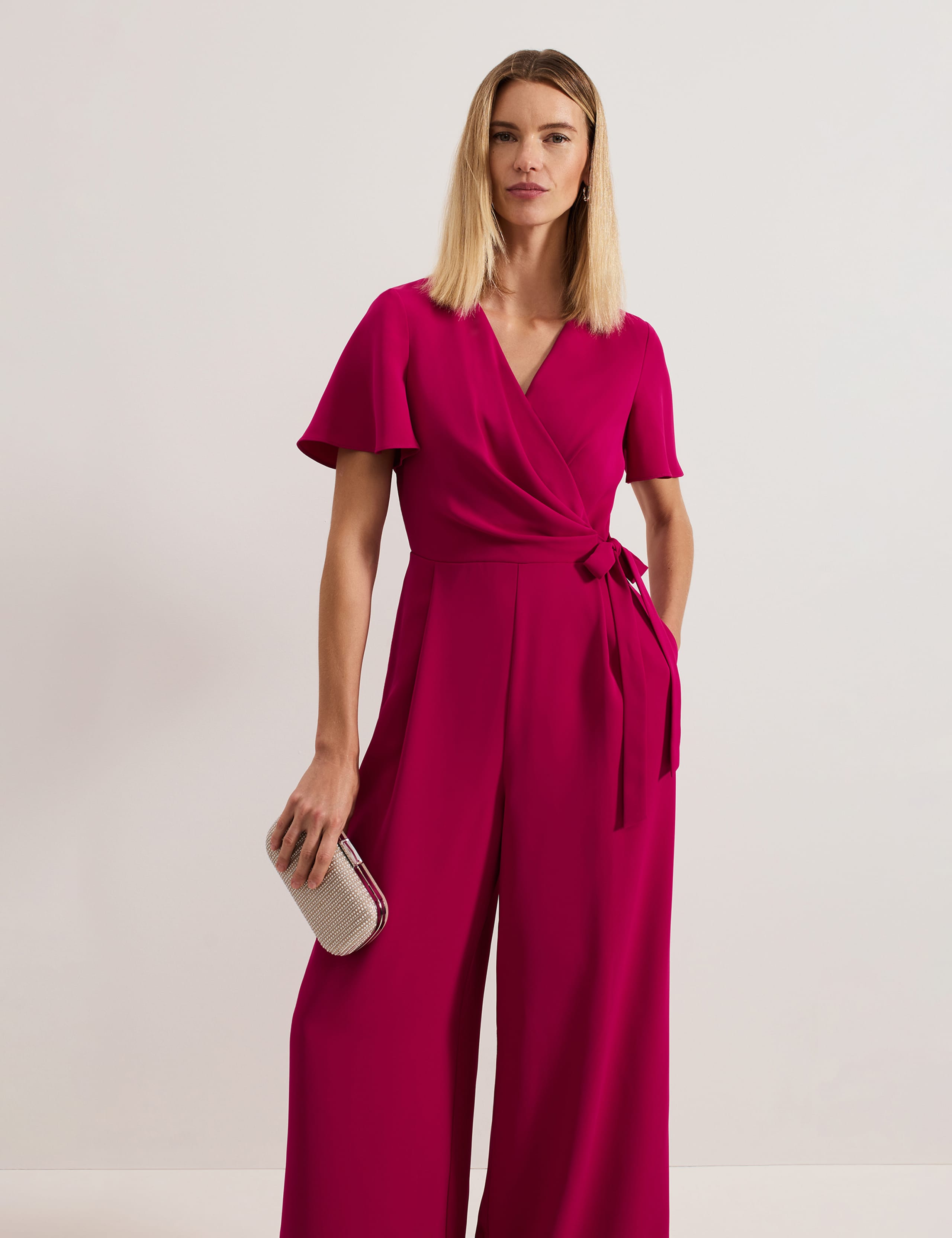 Tie Detail Short Sleeve Wrap Wide Leg Jumpsuit 4 of 6