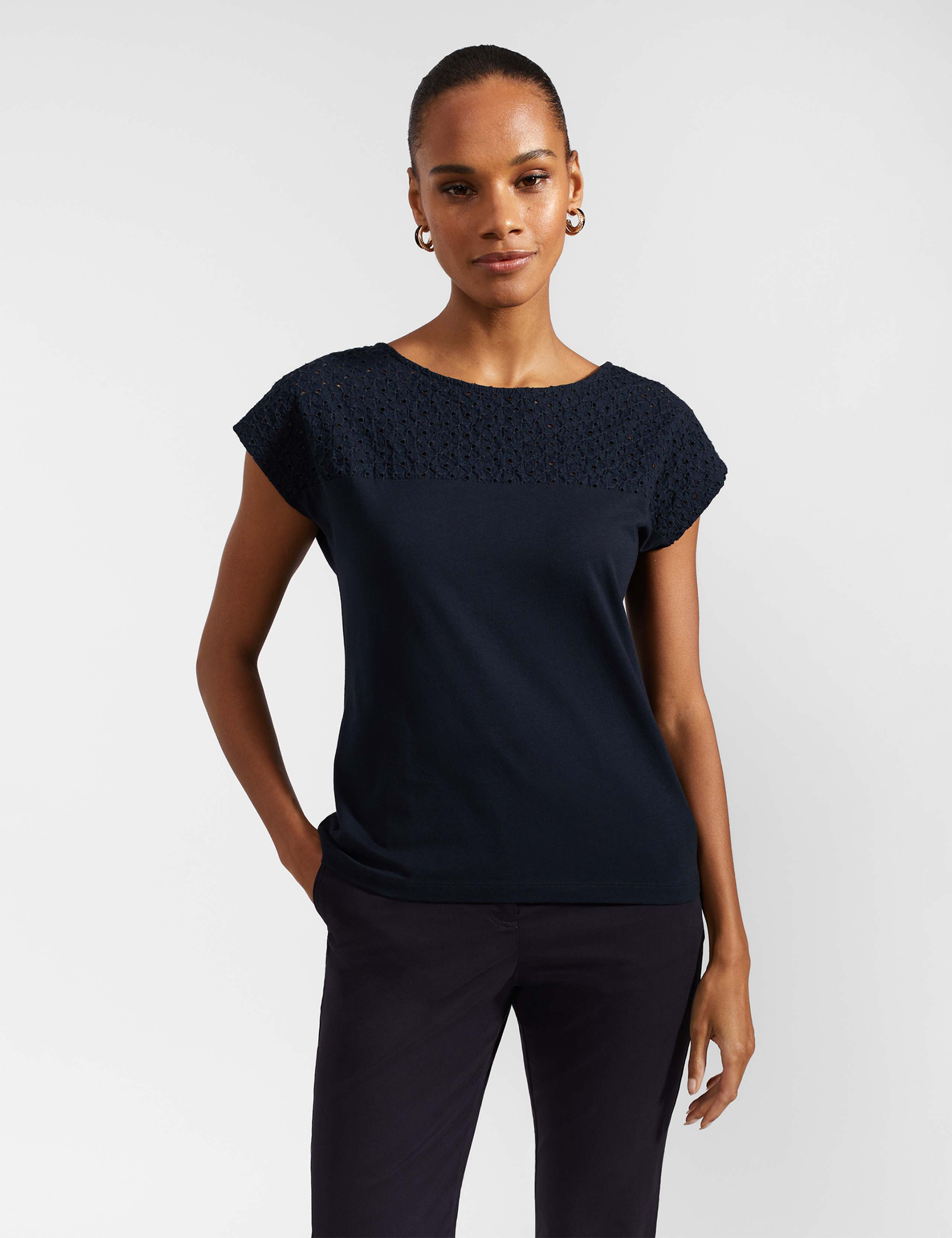 Pure Cotton Broderie Slash Neck Top 1 of 5